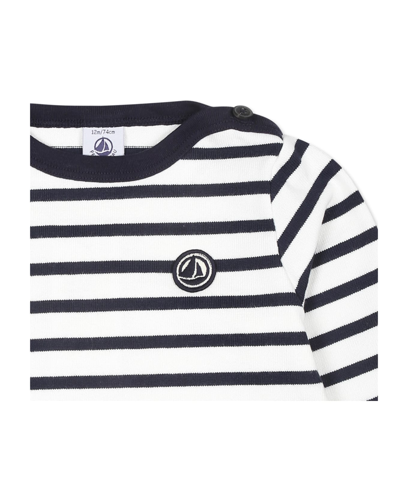 Petit Bateau White T-shirt For Babykids With Logo - Multicolor