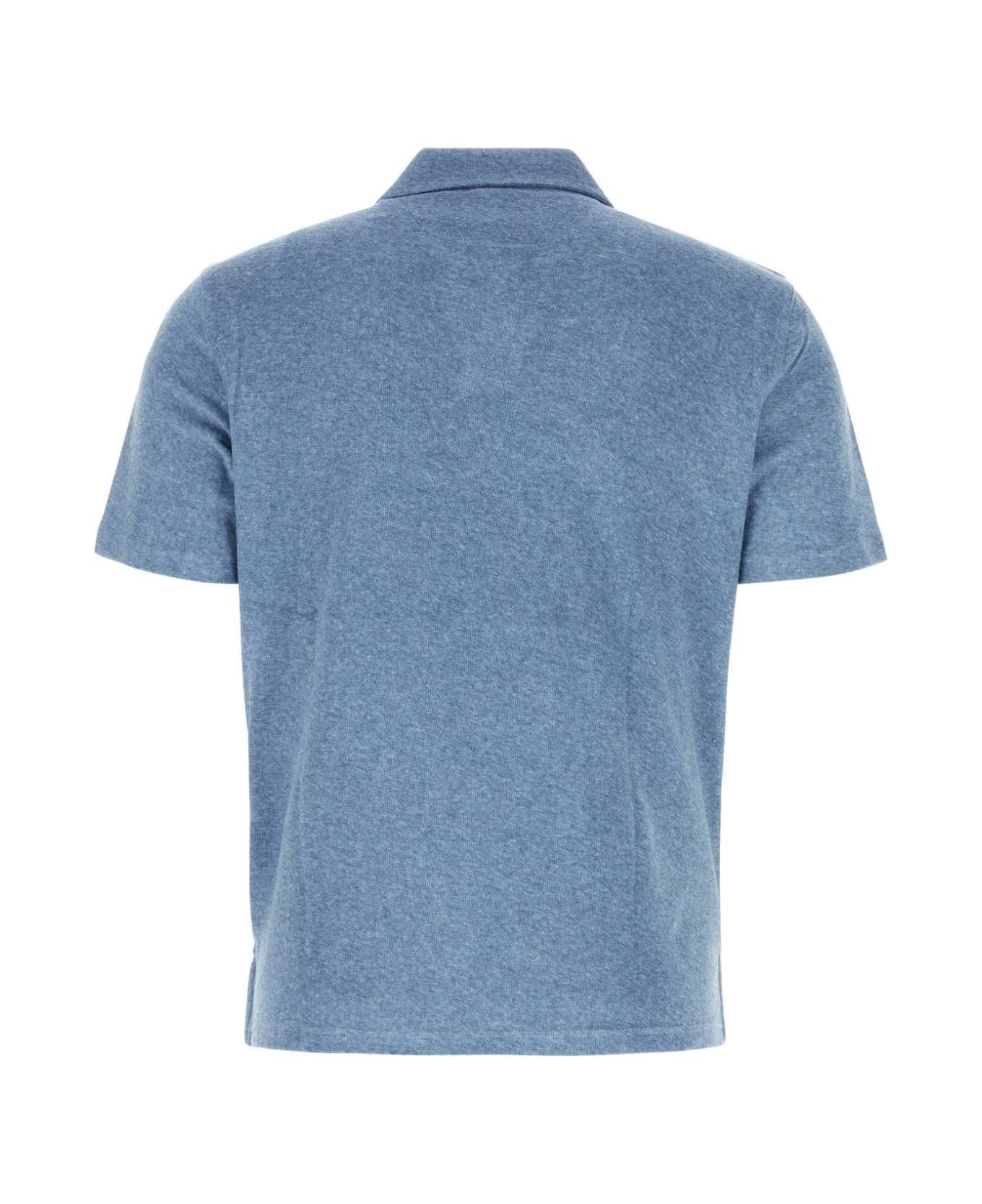 Fedeli Denim Blue Stretch Cotton Blend Polo Shirt - Blue