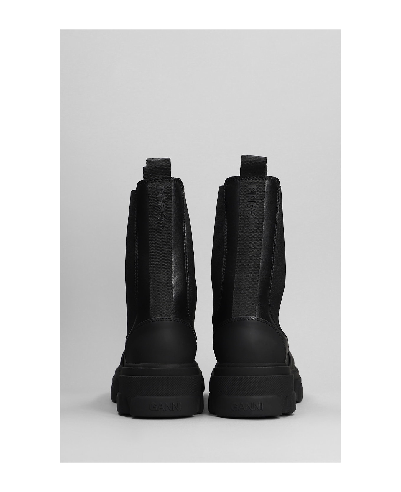 Ganni Combat Boots In Black Faux Leather - black