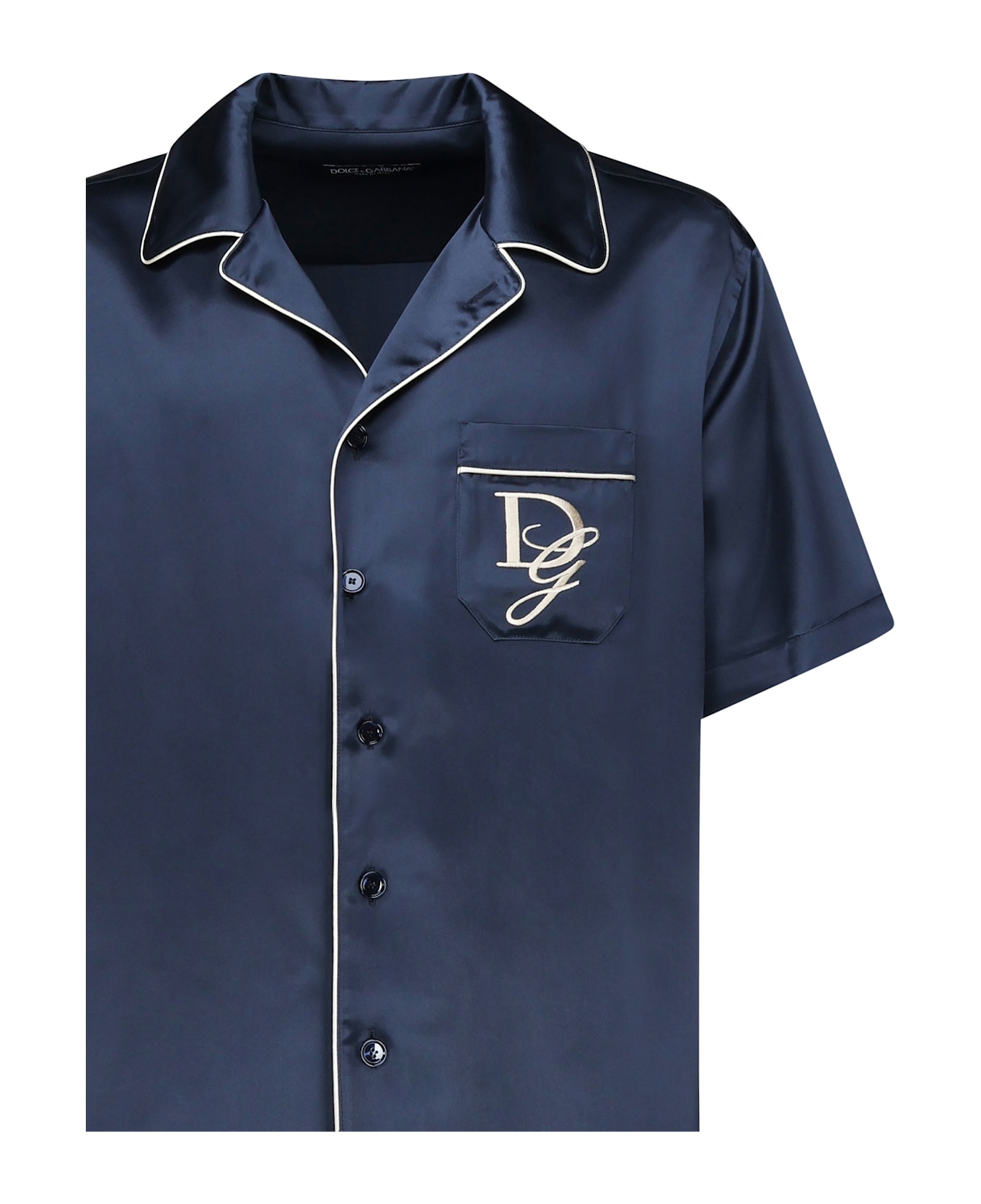 Dolce 
Gabbana Logo Embroidered Satin Shirt - Blue