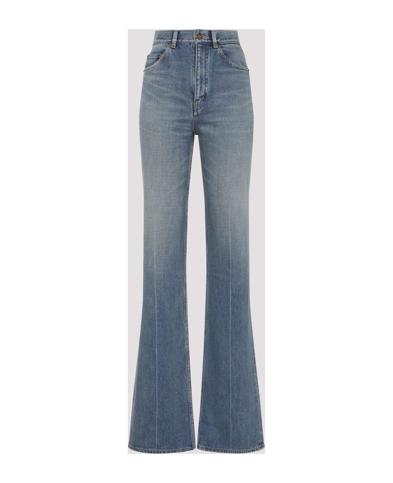 Saint Laurent 70's High Waist Straight Leg Jeans - Authentic Medium Blu