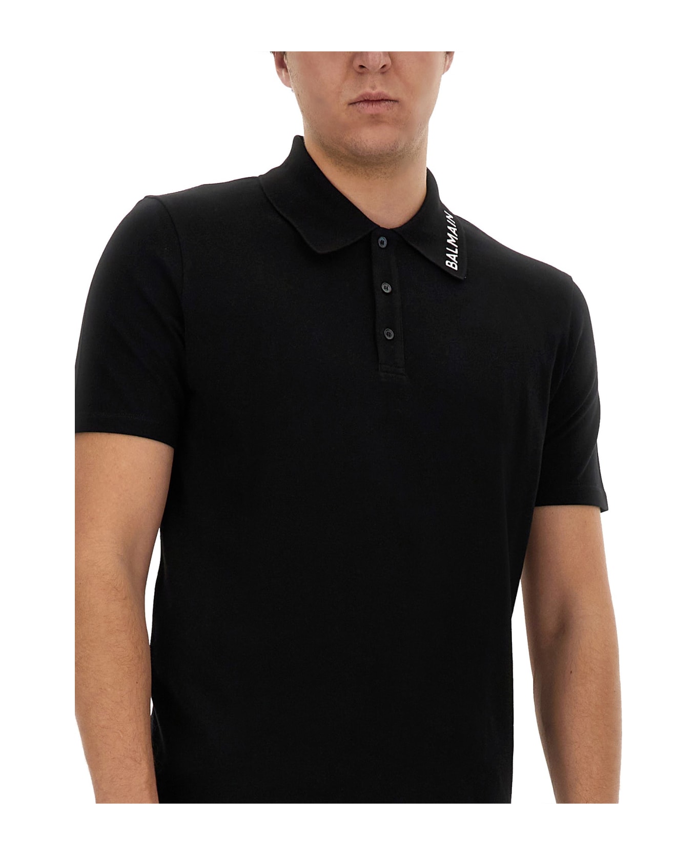 Balmain Logo Embroidered Short-sleeved Polo Shirt - Eab Noir Blanc