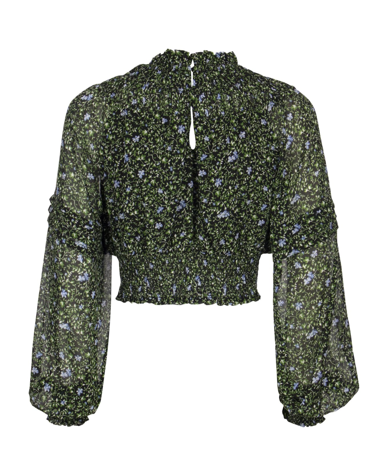 Michael Kors Georgette Blouse With Smock Stitch And Floral Print - Green
