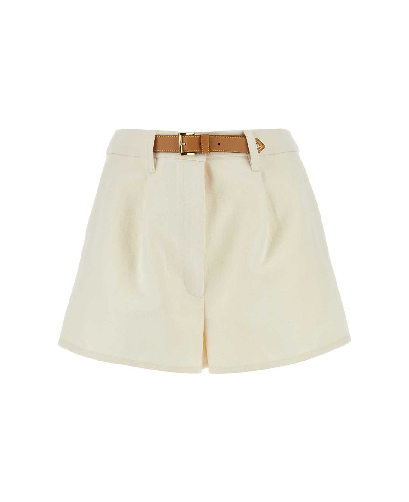 Prada Belted Pleated Shorts - Beige