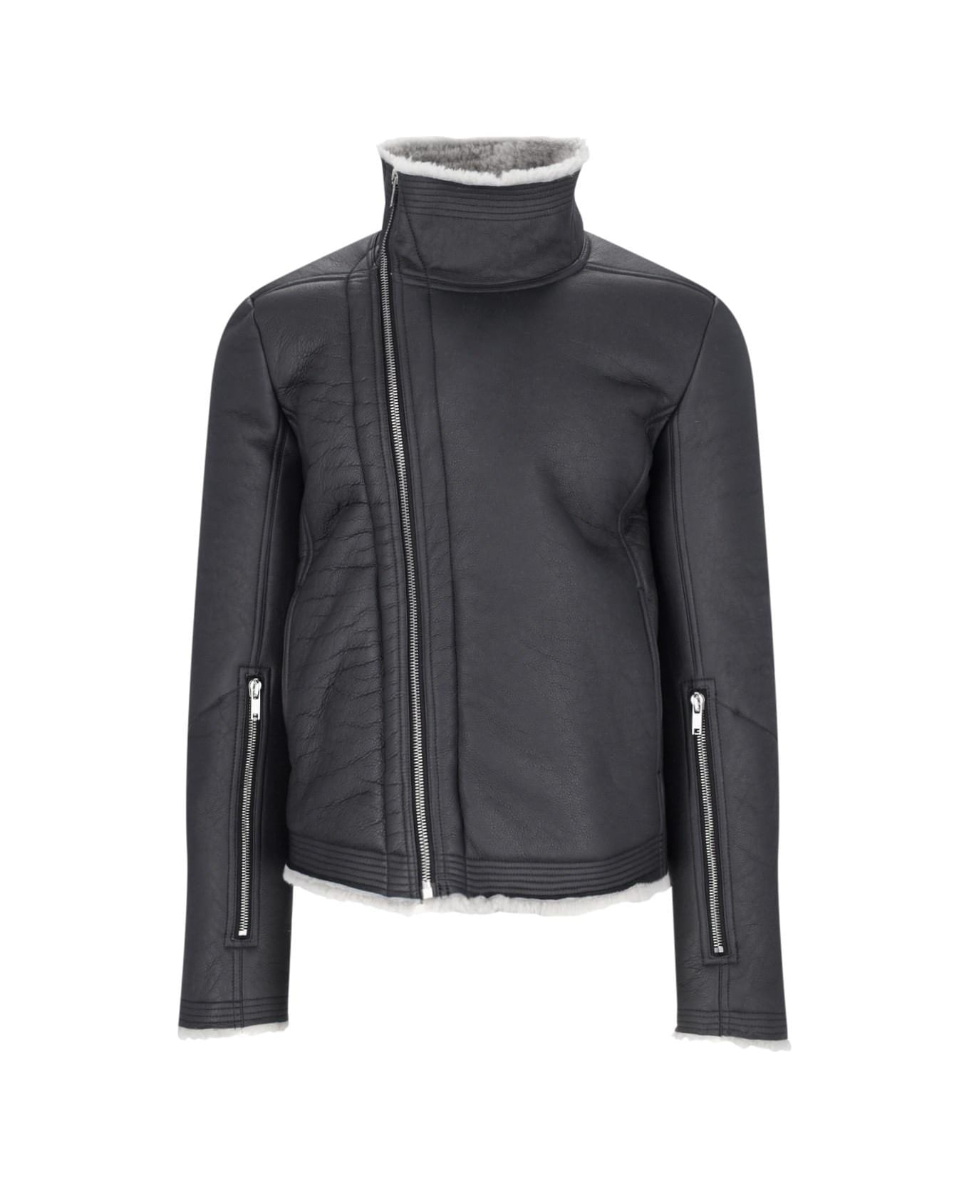 Rick Owens Bauhaus Asymmetric Zip Jacket - BLACK/PEARL