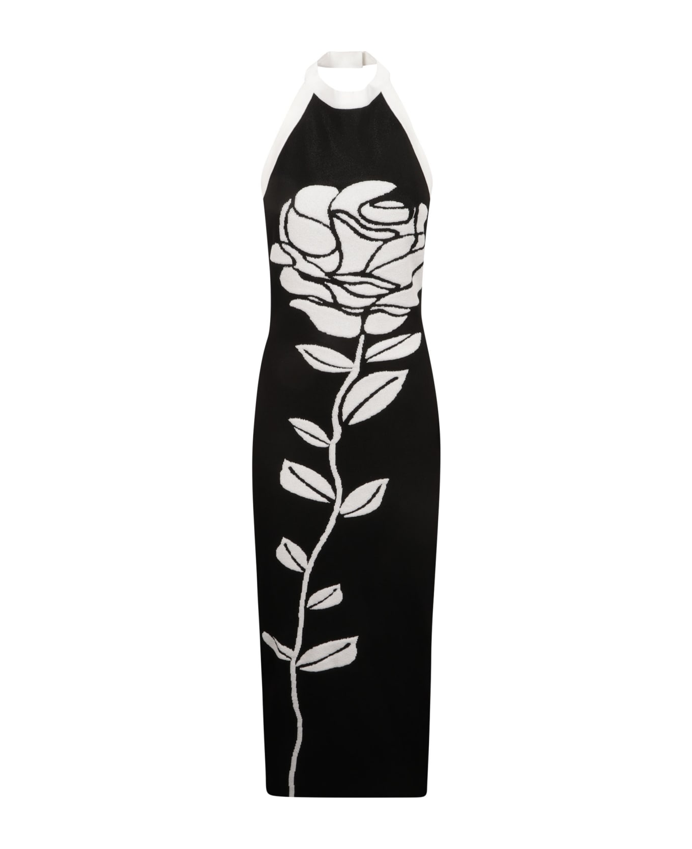 Balmain Rose Embroidered Halterneck Slim Dress - Black/White