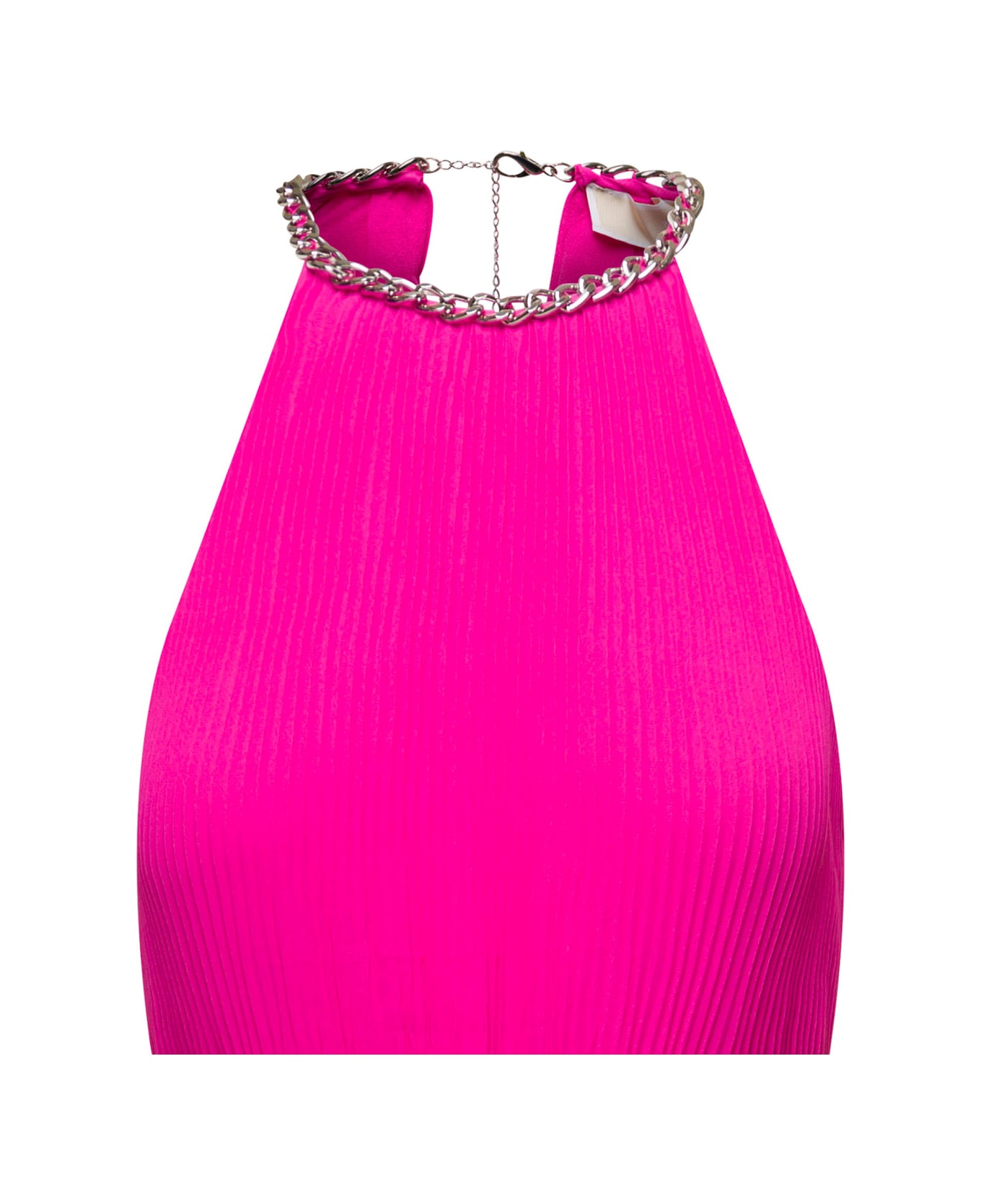MICHAEL Michael Kors Midi Fucshia Pleated Dress With Chain And Cut-out Detail In Recycled Polyester Blend Woman - Fuxia
