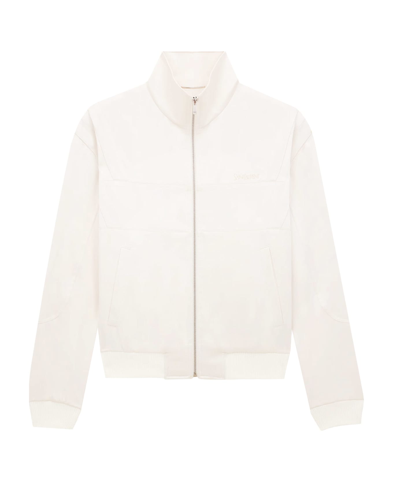Saint Laurent Satin Jacket With Saint Laurent Embroidery - Cream