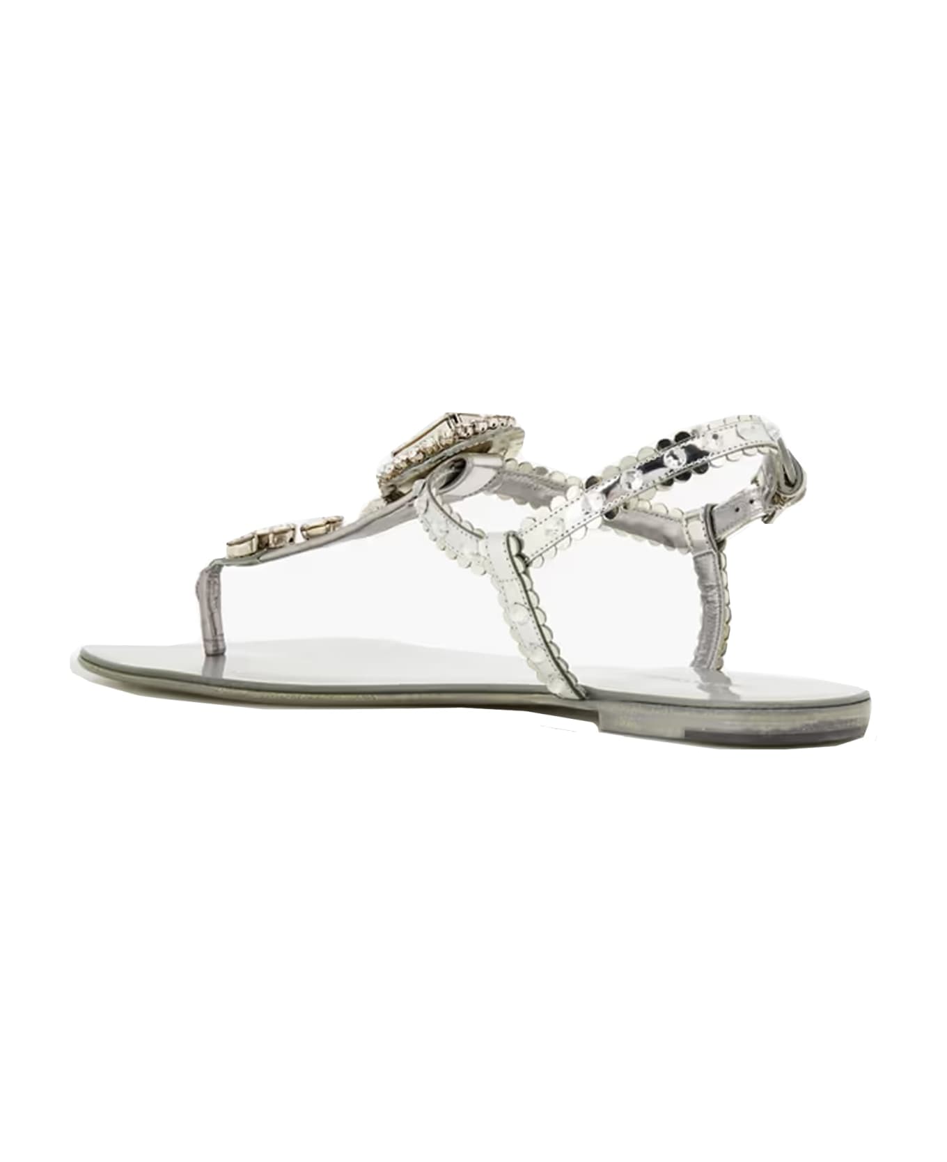 Dolce & Gabbana Crystal Leather Sandals - Silver