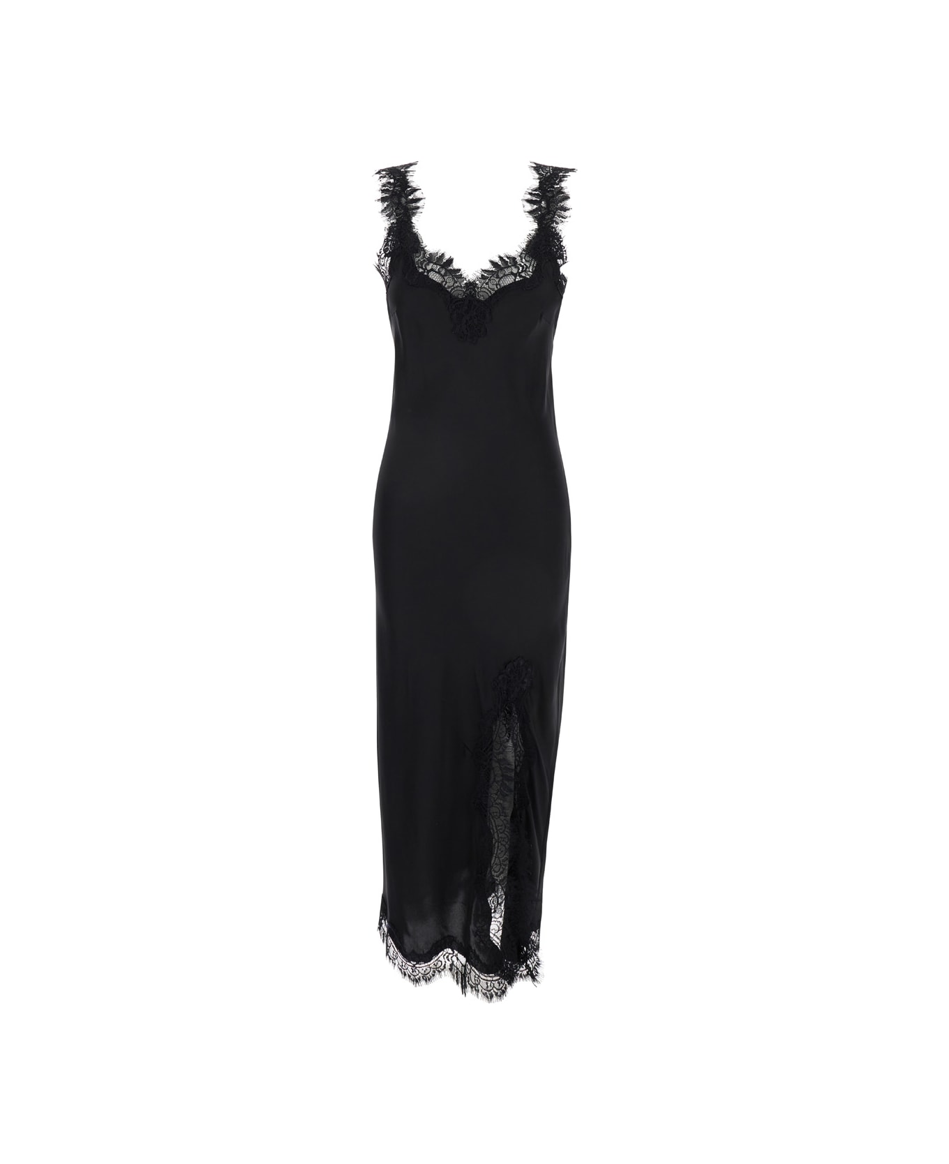 Gold Hawk 'miley' Long Black Dress With Tonal Lace Trim In Silk Woman - Black