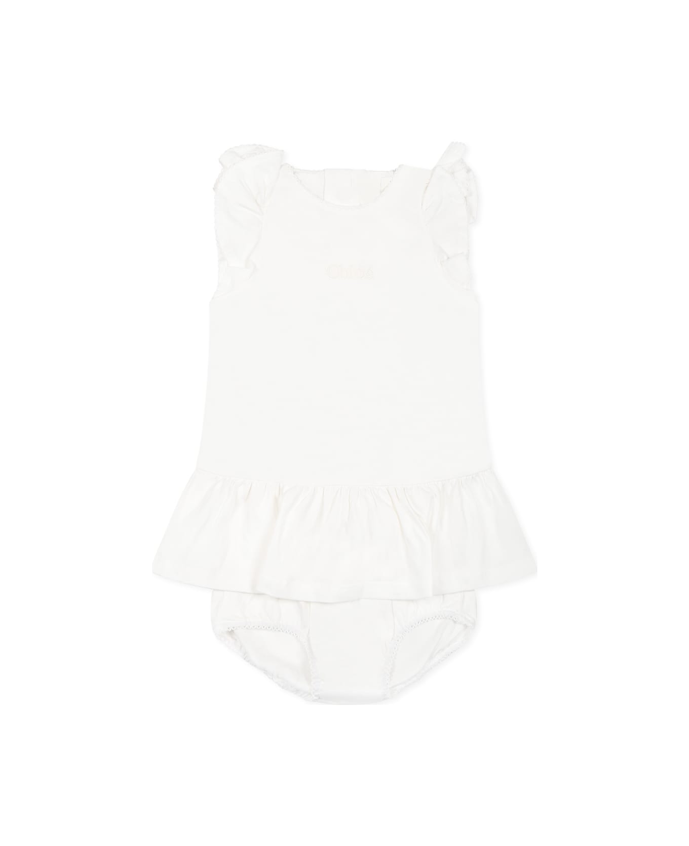 Chloé White Suit For Baby Girl With Logo - White