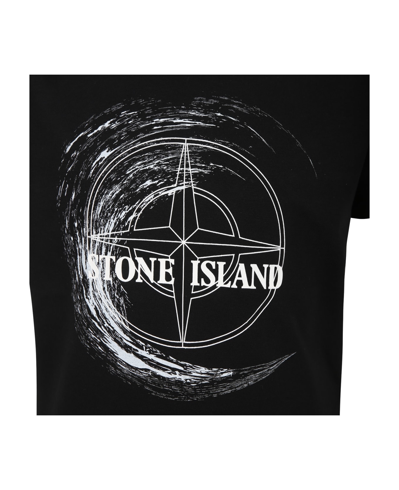 Stone Island Junior Black T-shirt For Boy With Print And Logo - Black