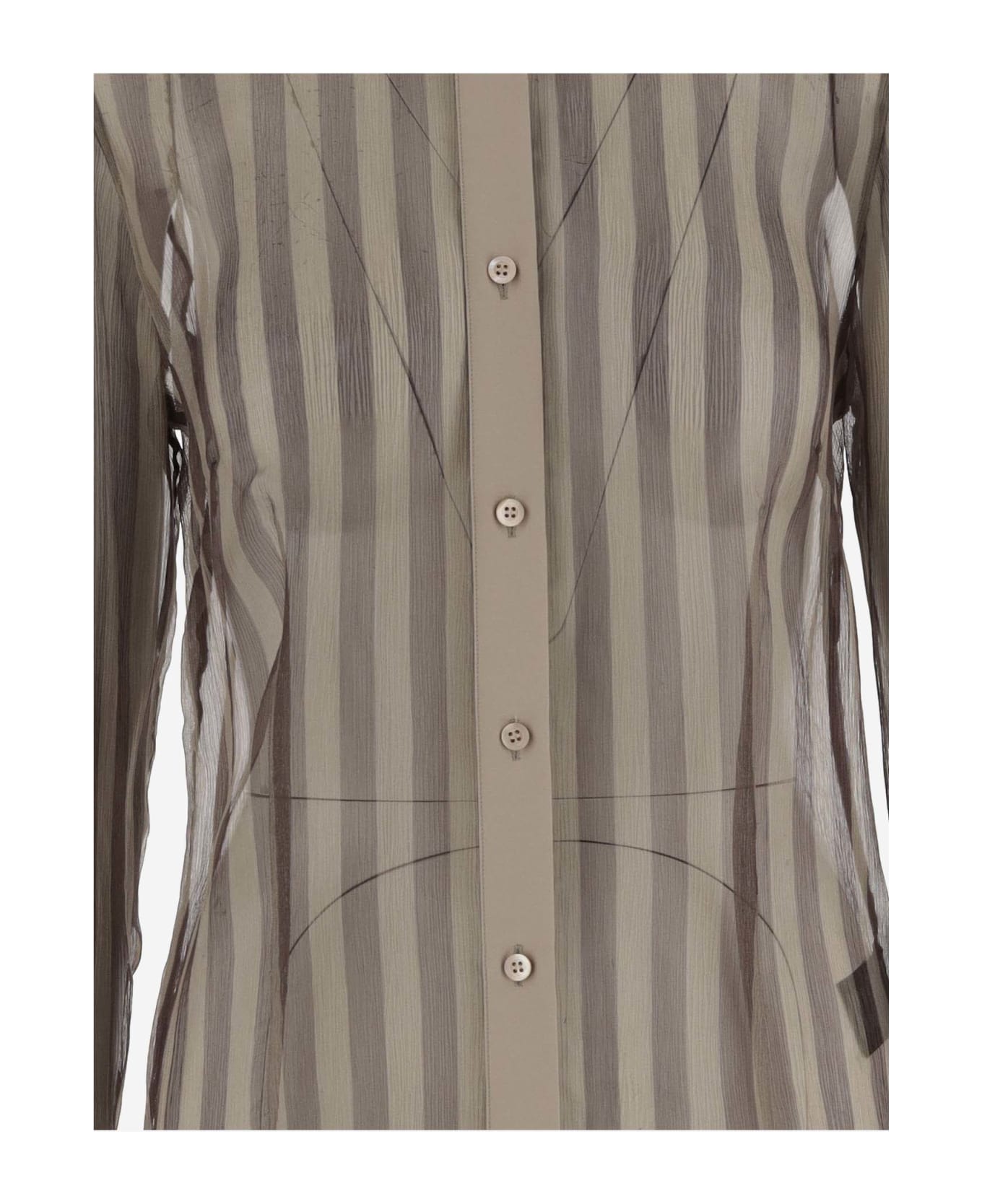 Dries Van Noten Cotton And Silk Shirt With Striped Pattern - Brown