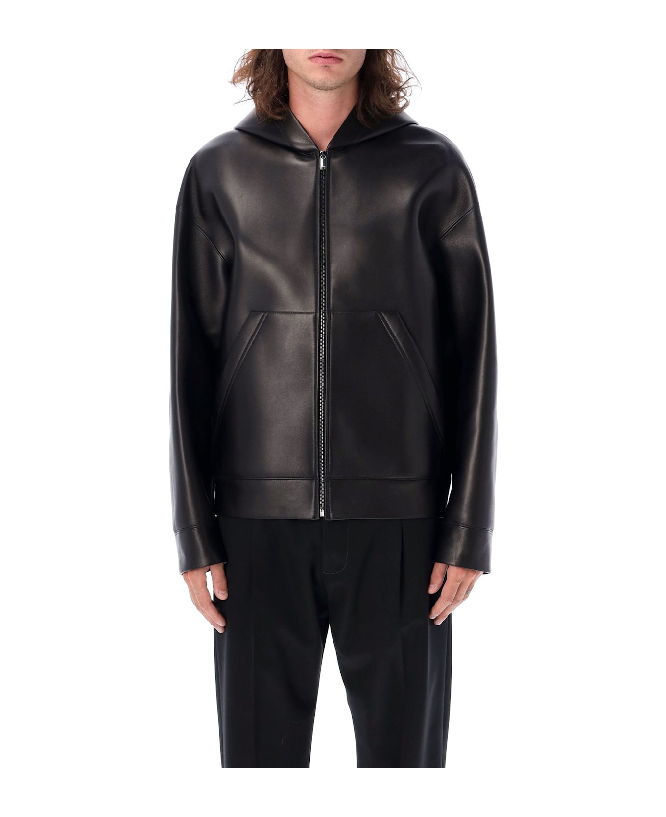 Valentino Hooded Leather Bomber - Nero