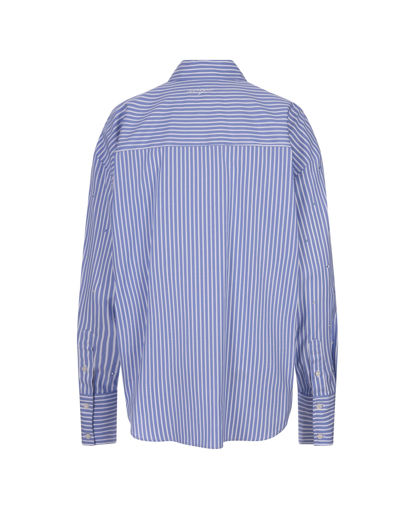MSGM Blue Striped Shirt With Rhinestones - Blue