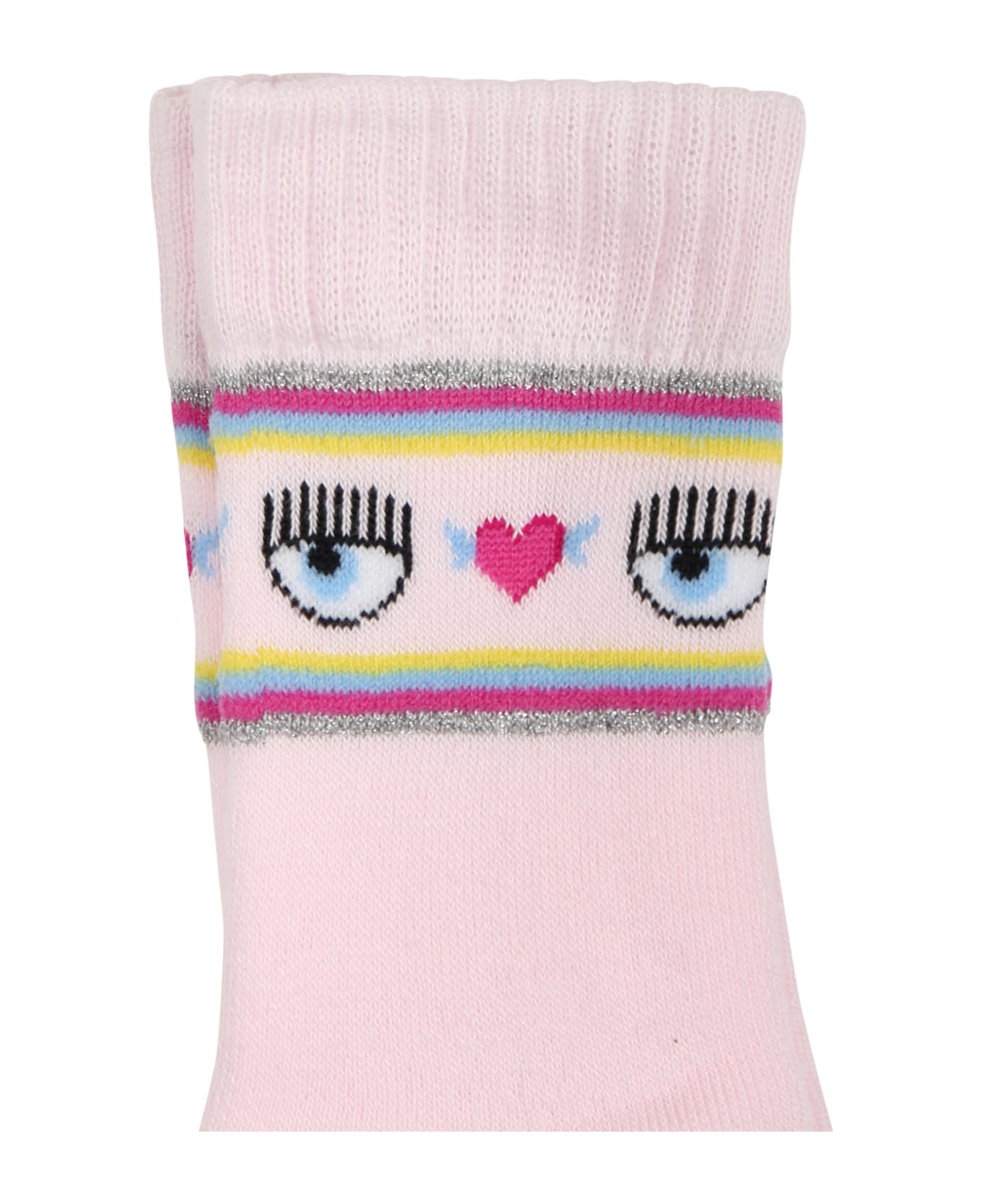 Chiara Ferragni Pink Socks For Girl With Flirting Eyes And Hearts - Pink アンダーウェア