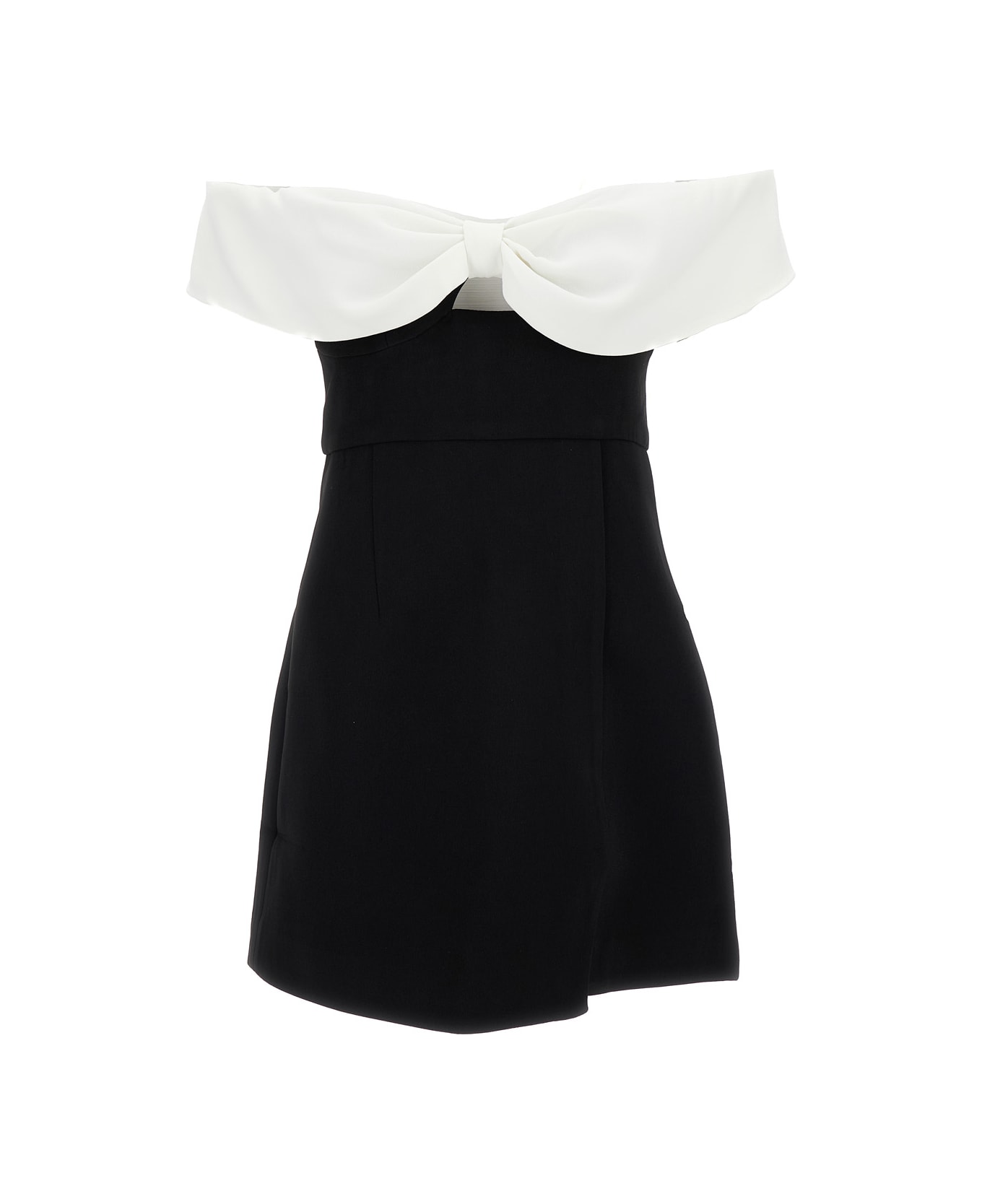 self-portrait Black And White Off-shoulder Mini Dress In Polyester Woman - Black ワンピース＆ドレス