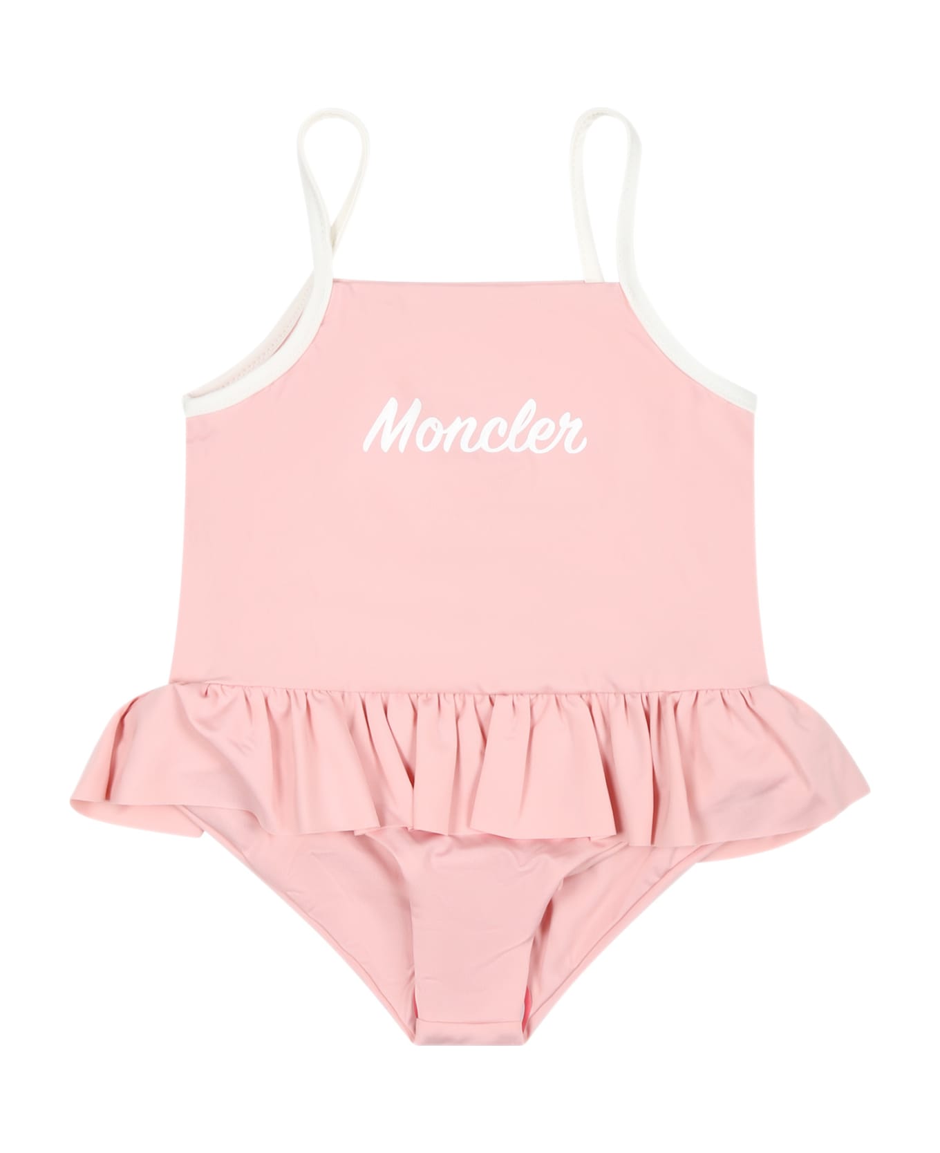 Moncler Pink One-piece Swimsuit For Baby Girl With Logo - Pink