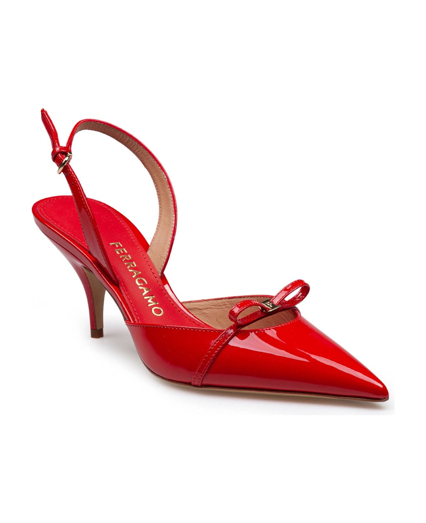 Ferragamo Slingback Gilla 70 In Patent Leather Color Red - Flame Red 