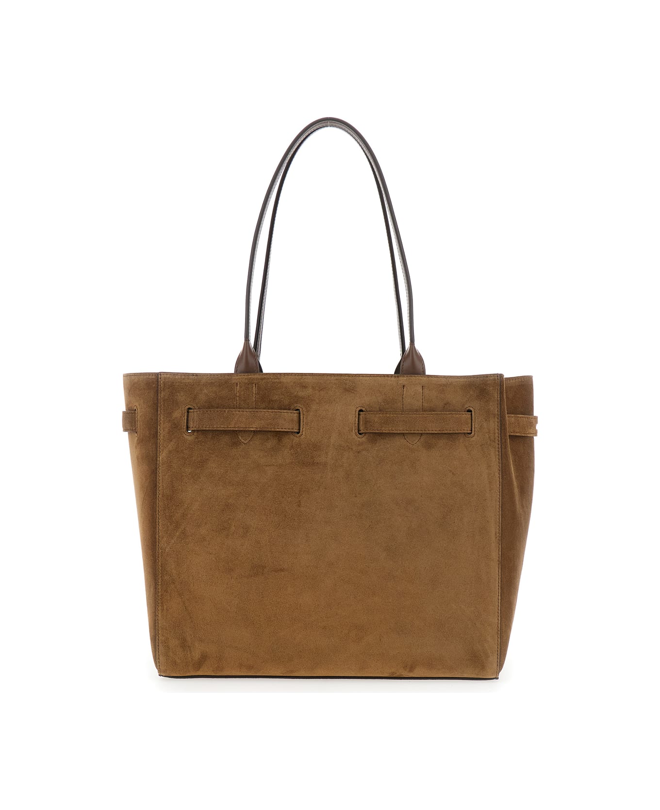 Tom Ford Brown Medium Tote Bag With Belt And T Plaque On The Front In Suede Woman - Brown
