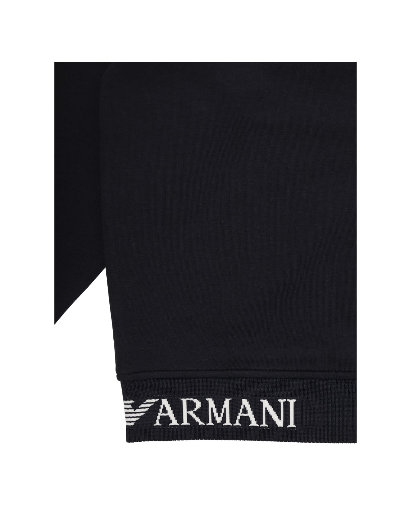 Emporio Armani Blue Crewneck Sweatshirt With Logo Lettering On The Hem In Cotton Blend Stretch Boy - Blu