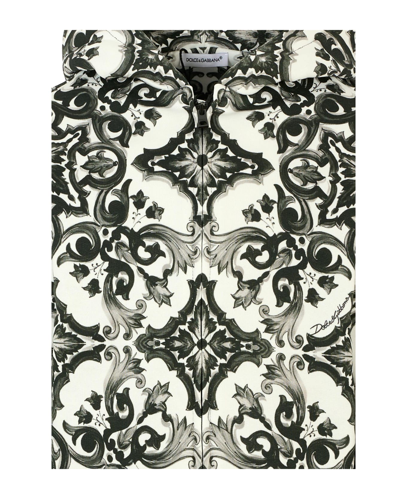 Dolce & Gabbana White Sweatshirt For Boy With Majolica Print - Black