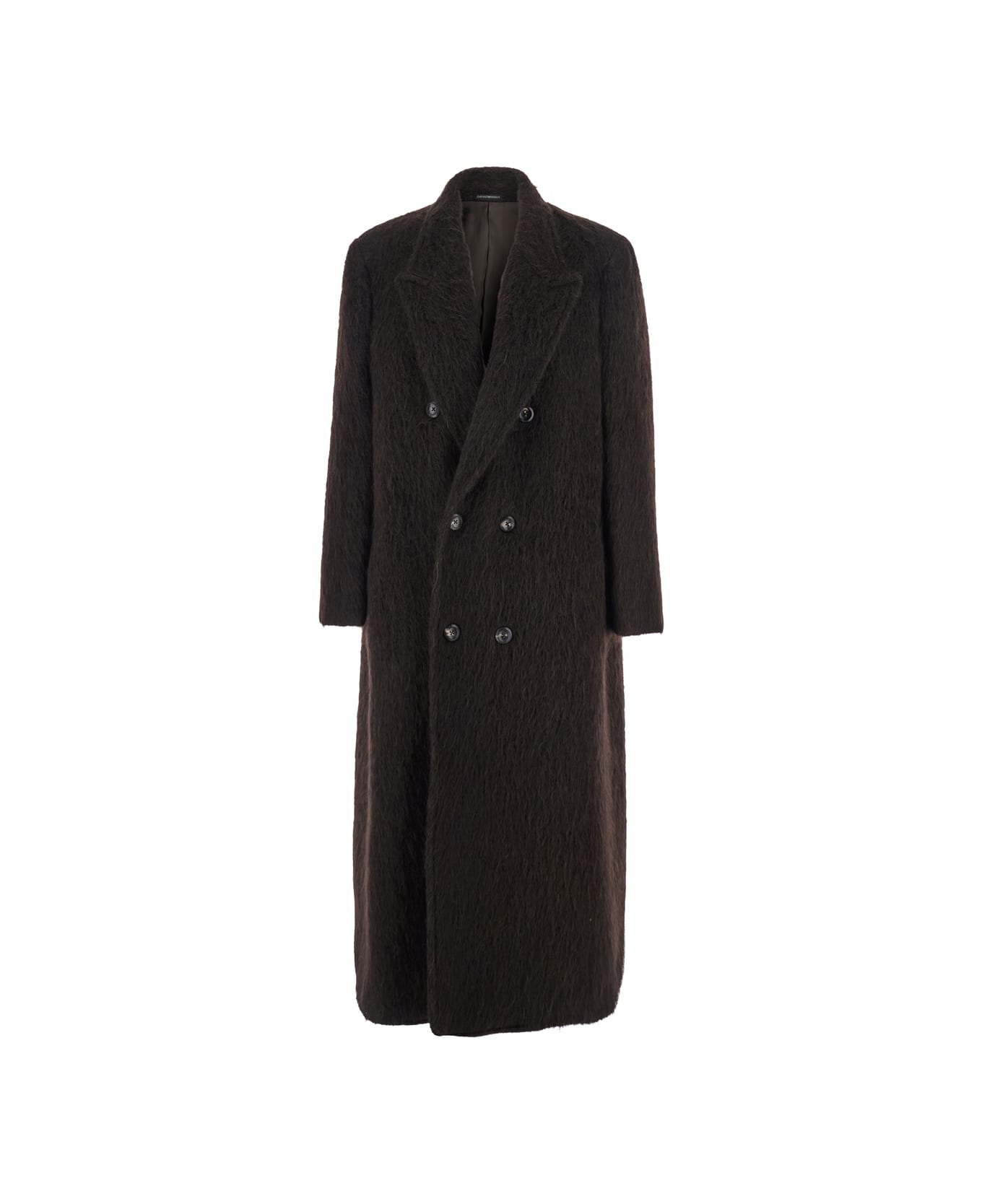 Emporio Armani Brown Double-breasted Coat With Classic Lapels And Brushed Effect In Mohair Man - Brown