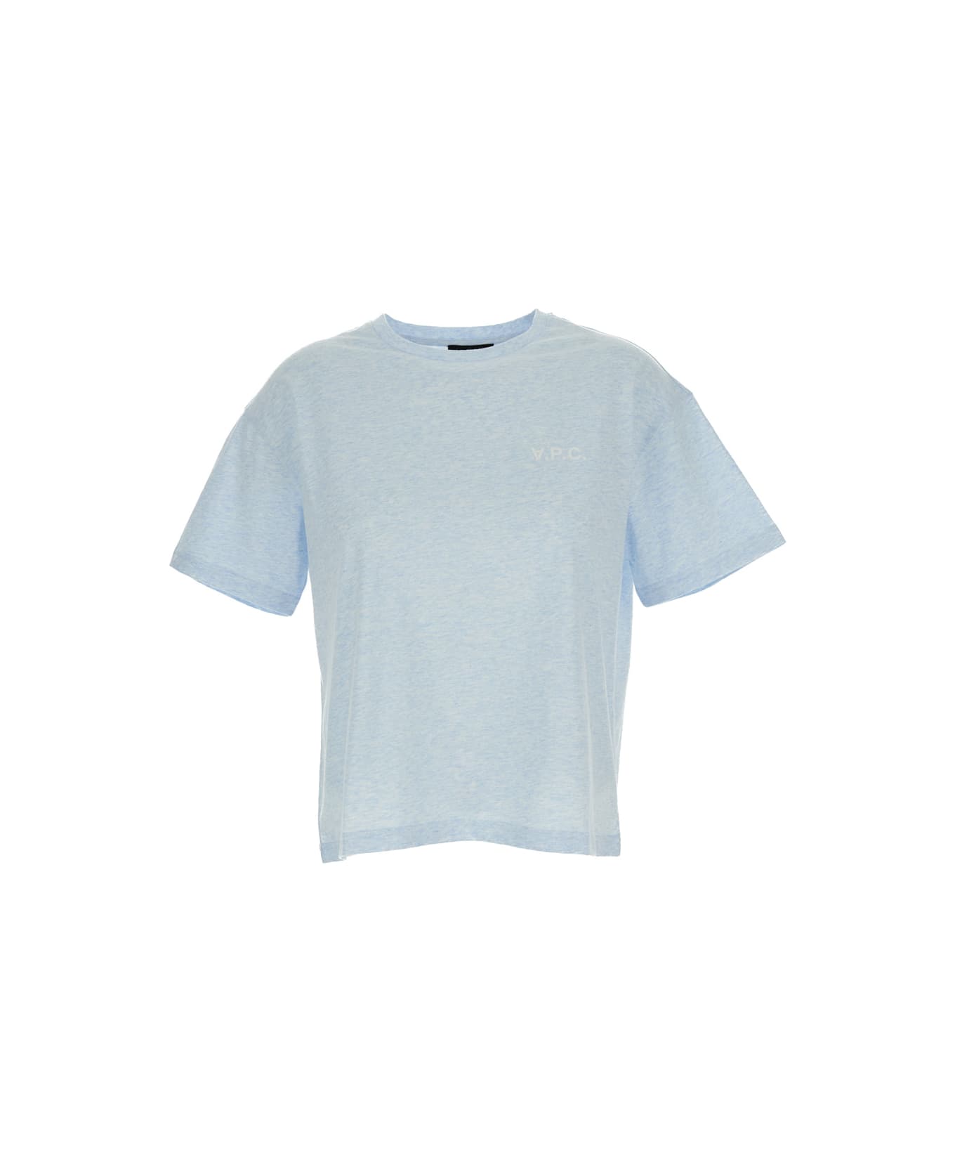 A.P.C. Round Neck T-shirt With Printed Logo In Cotton - Light blue Tシャツ