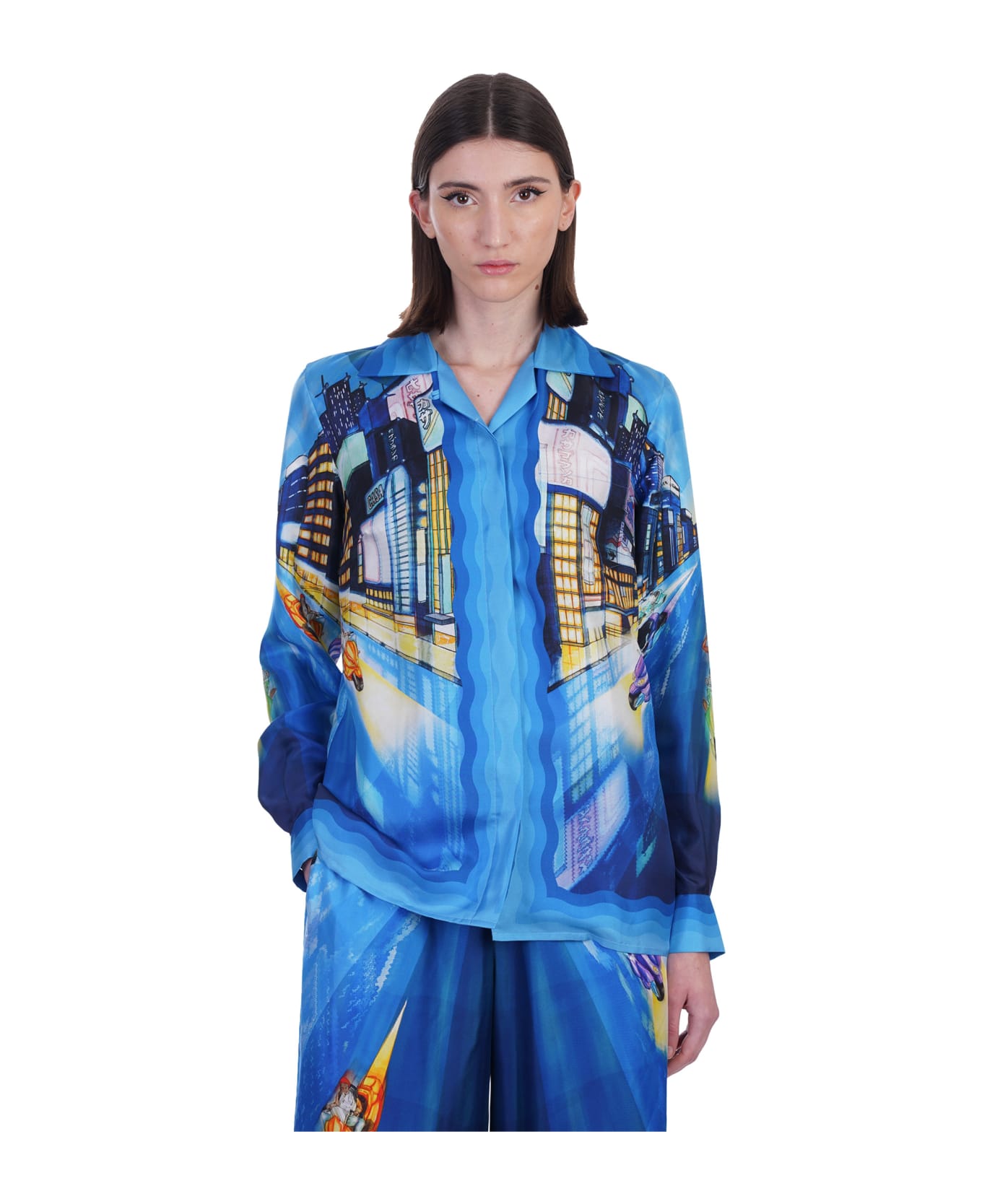 Casablanca Shirt In Blue Silk - blue