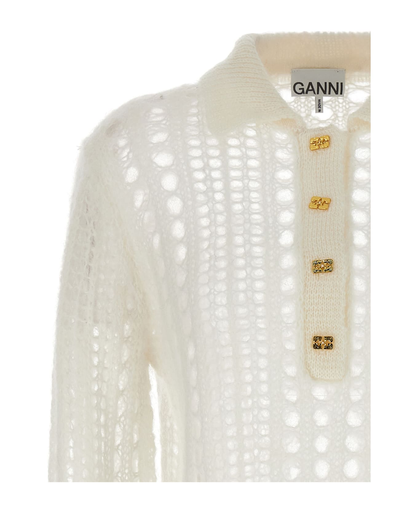 Ganni Logo Button Sweater - White