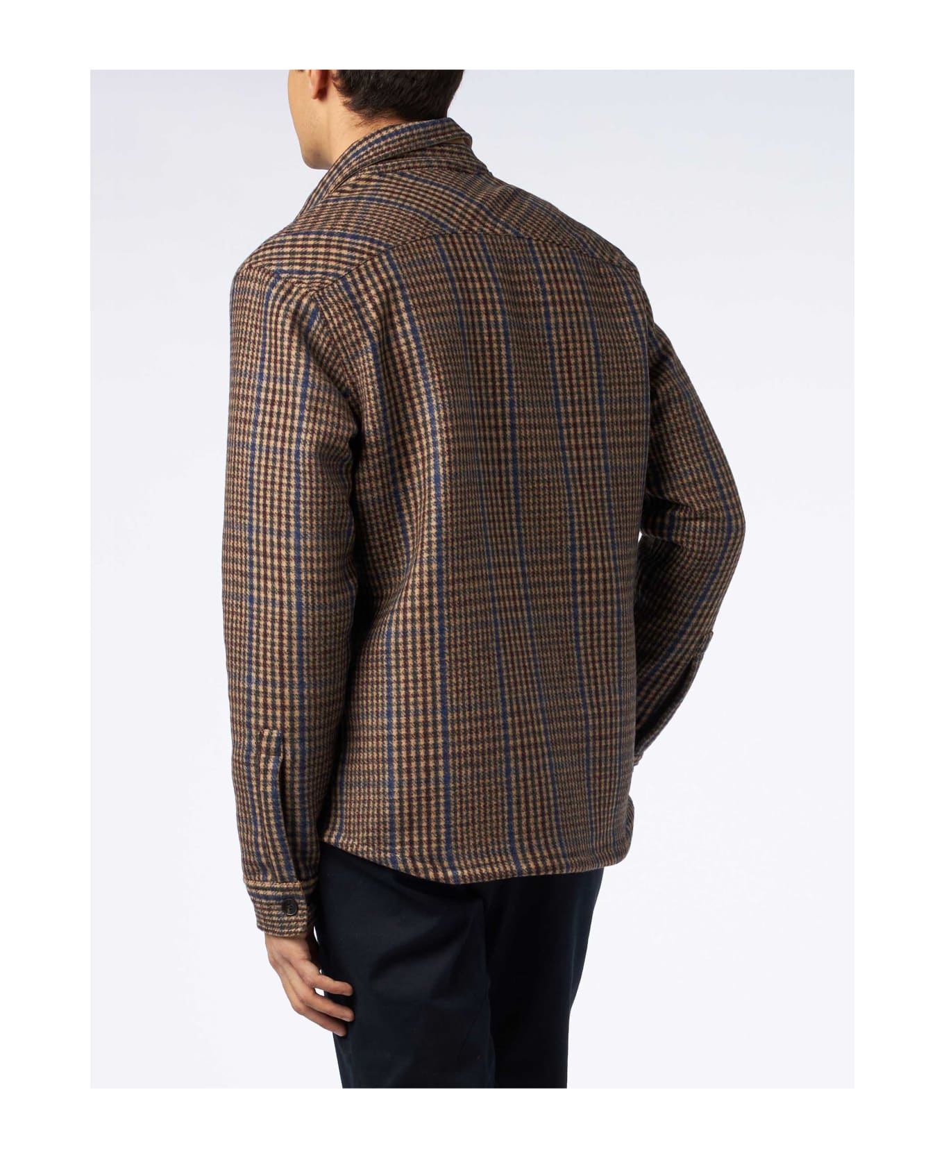 MC2 Saint Barth Man Wooly Prince Of Wales Overshirt With Pockets And Patches - BROWN