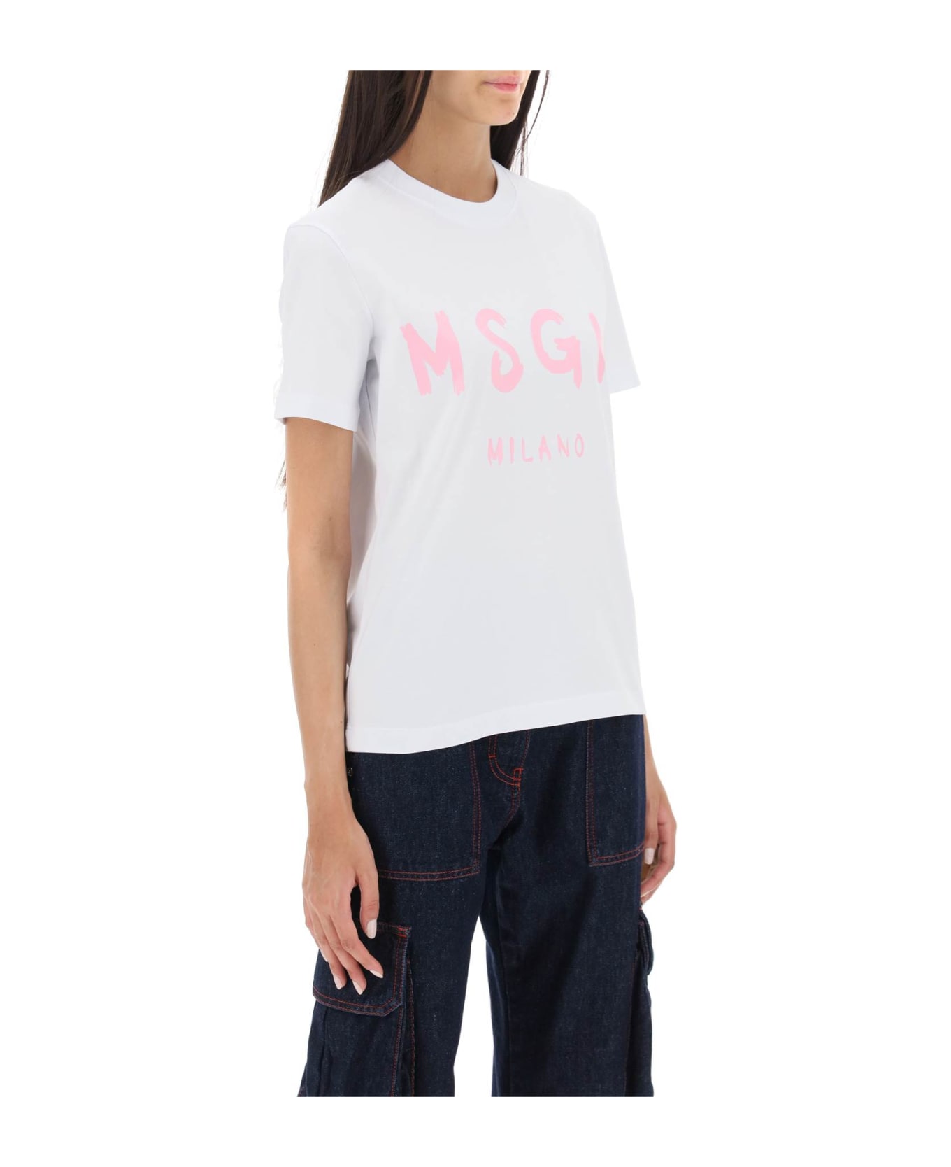 MSGM T-shirt With Brushed Logo - White
