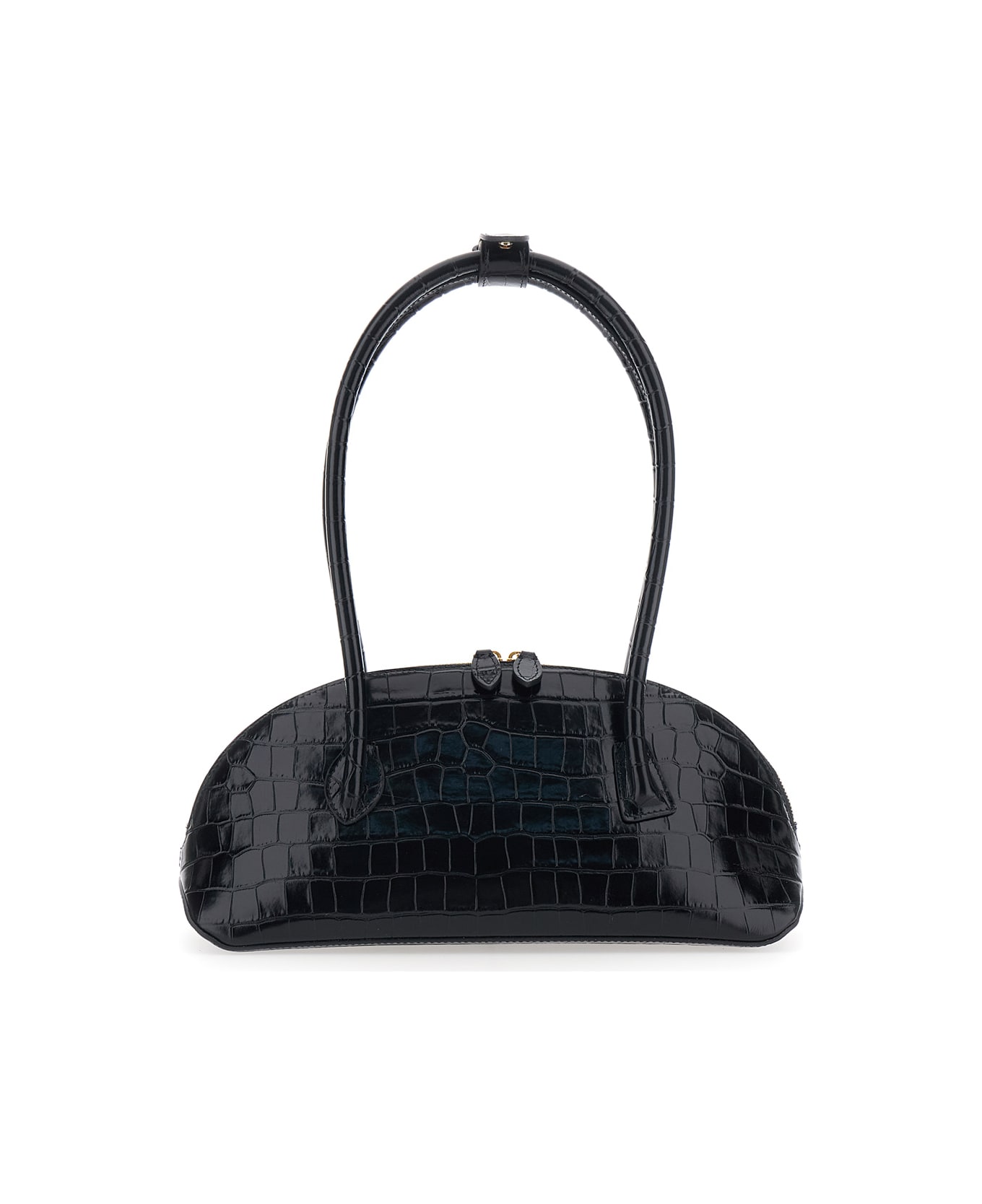Little Liffner 'ew Dome' Black Shoulder Bag With Round Top Handles And Crocodile Effect In Leather Woman - Black