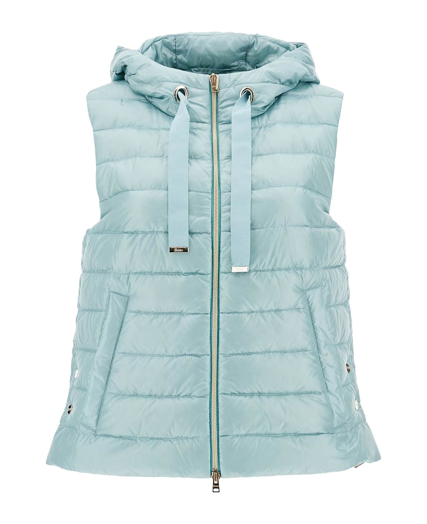 Herno Light Blue Quilted Nylon Gilet With Hood - BLUE