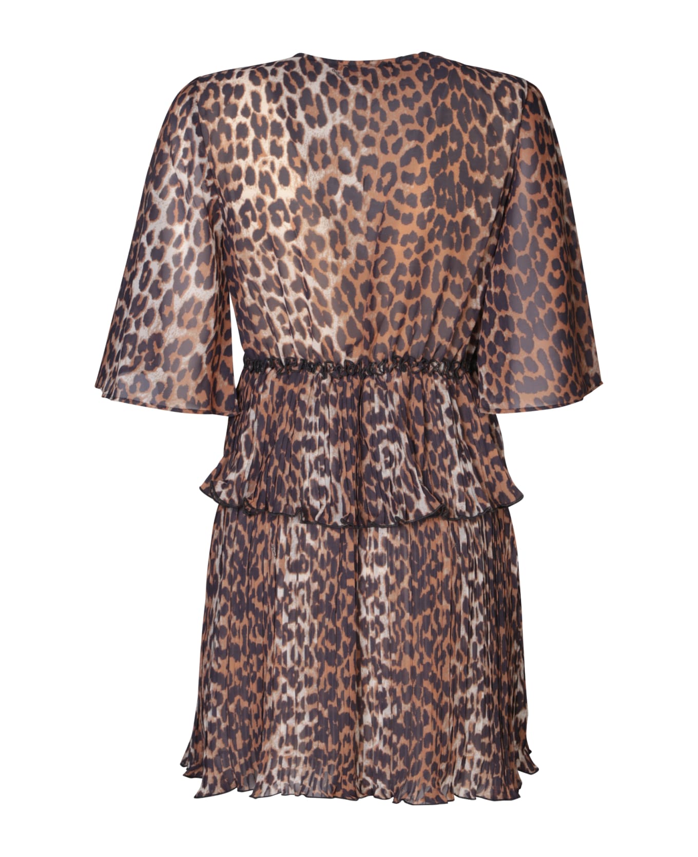 Ganni Leopard Georgette Mini Dress - Multi