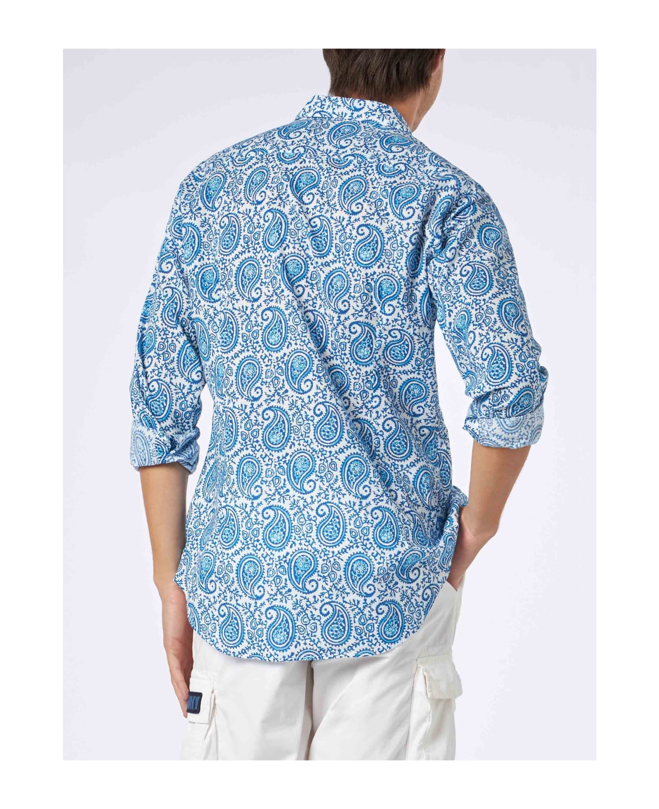 MC2 Saint Barth Man Muslin Cotton Sikelia Shirt With Paisley Print - WHITE