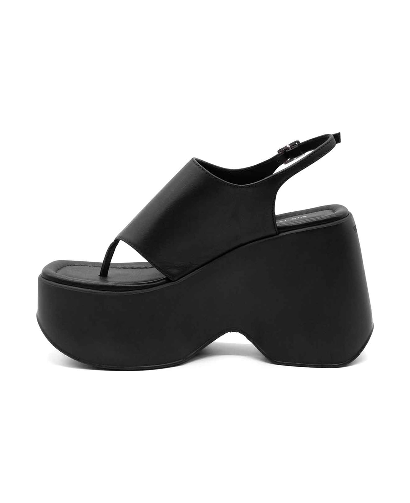 Vic Matié Black Leather Flip-flops With Wedge - NERO