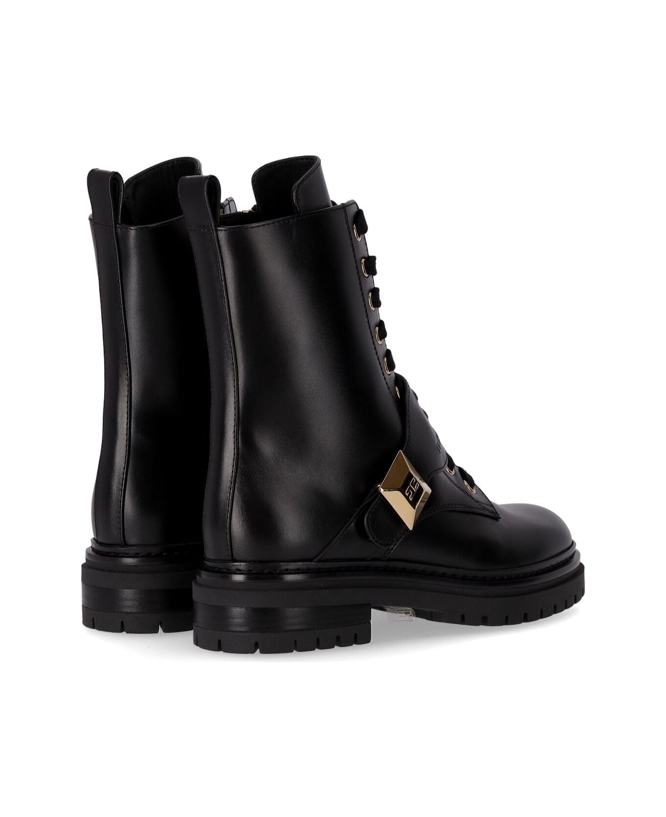Elisabetta Franchi Black Combat Boot With Stud - Nero