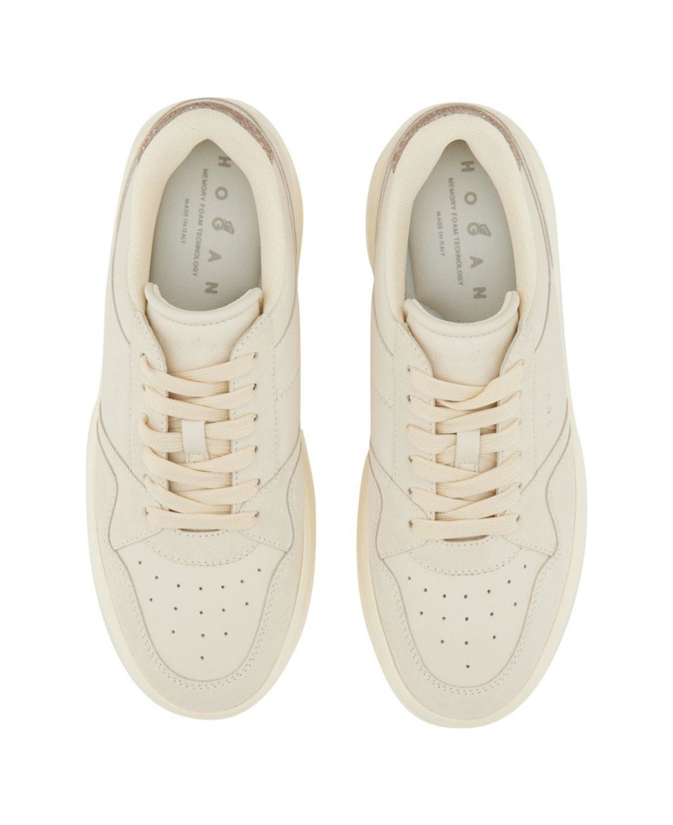 Hogan H670 Glittered Lace-up Sneakers - NEUTRALS