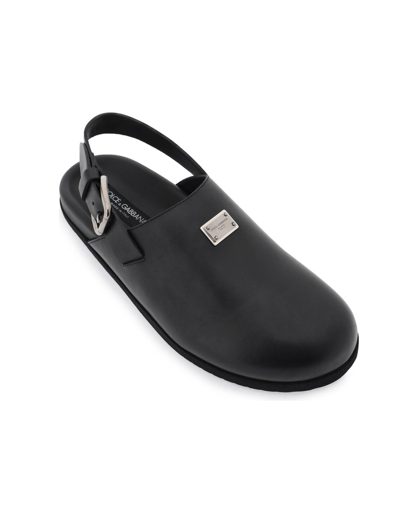 Dolce & Gabbana Leather Clogs With Buckle - black ローファー＆デッキシューズ