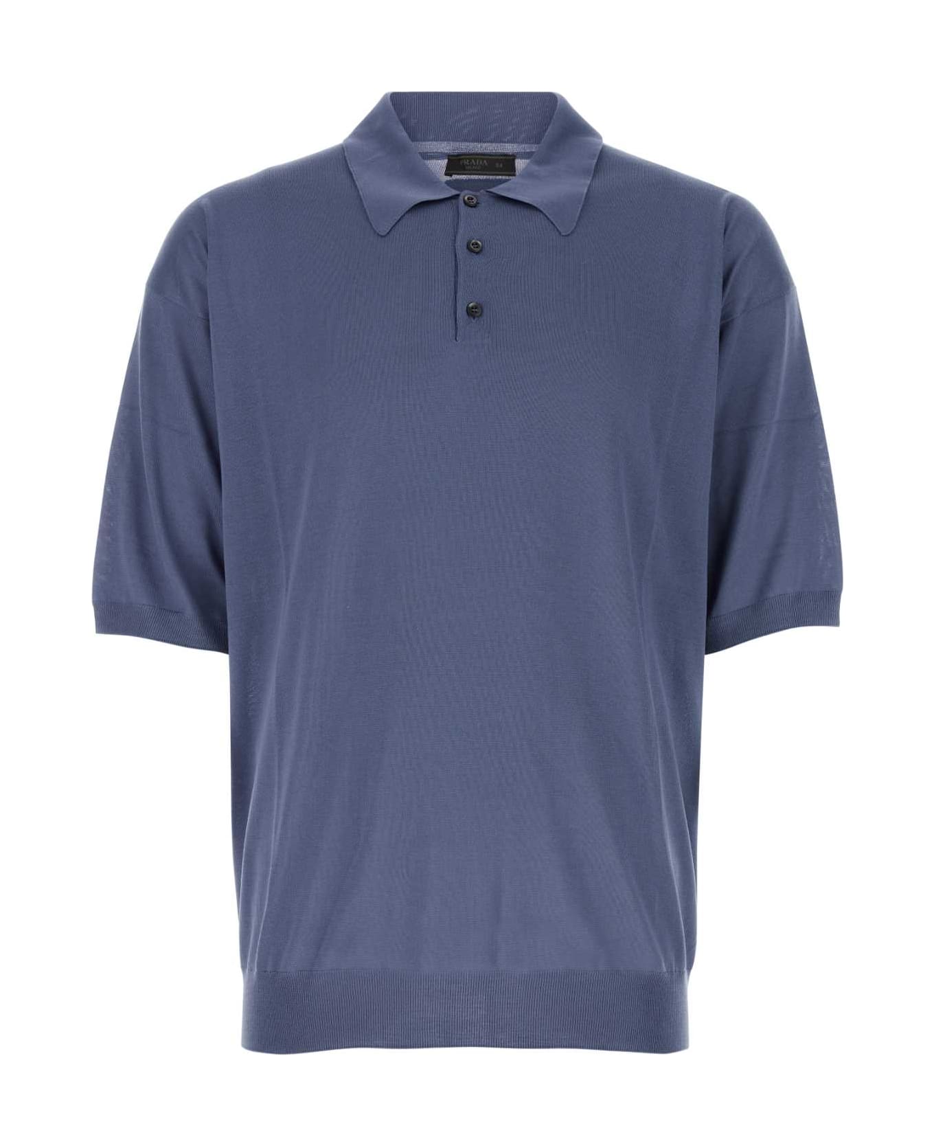 Prada Air Force Blue Silk Polo Shirt - AVIO