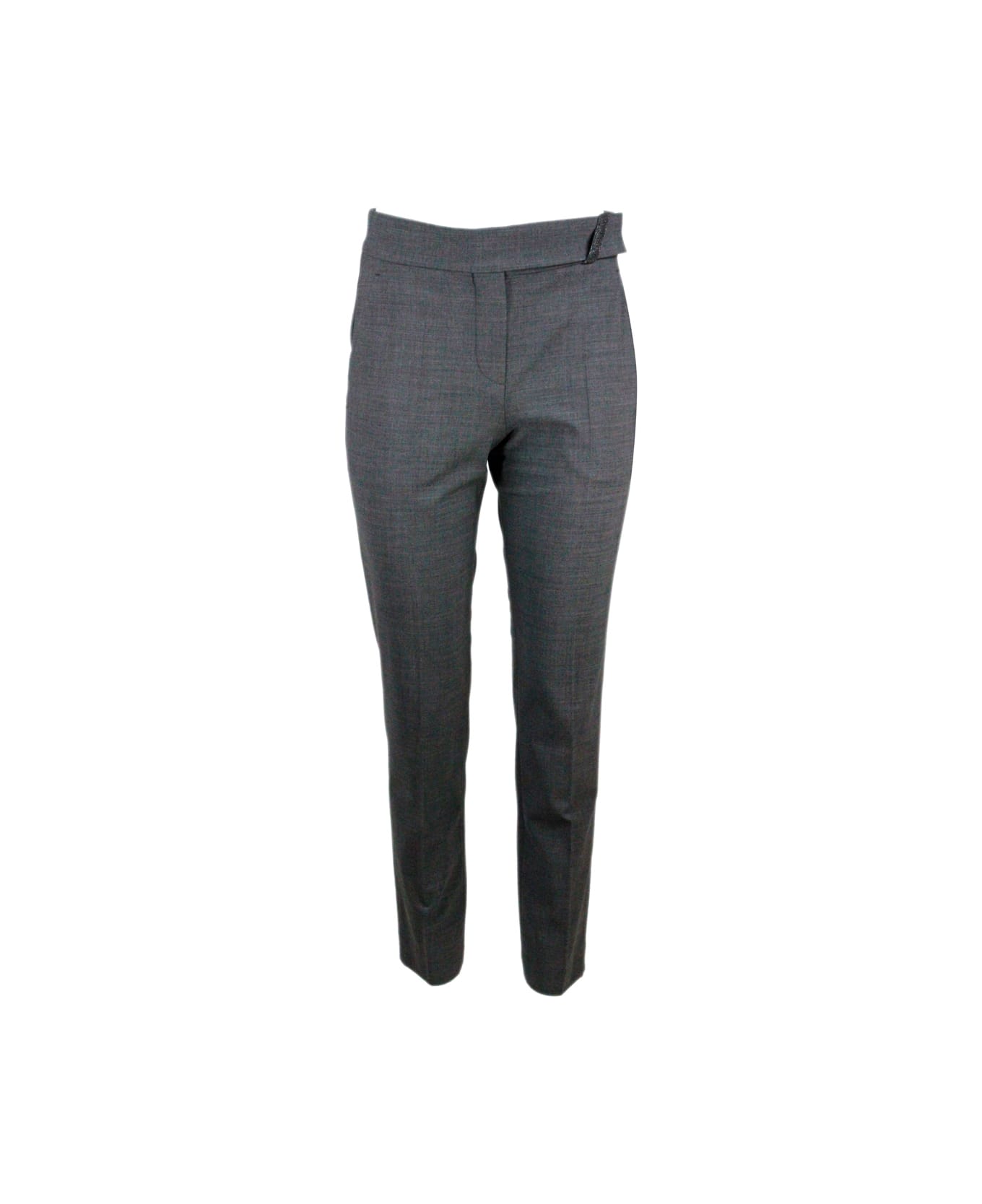 Brunello Cucinelli Cigarette Trousers With Jewels At The Waist - Grey