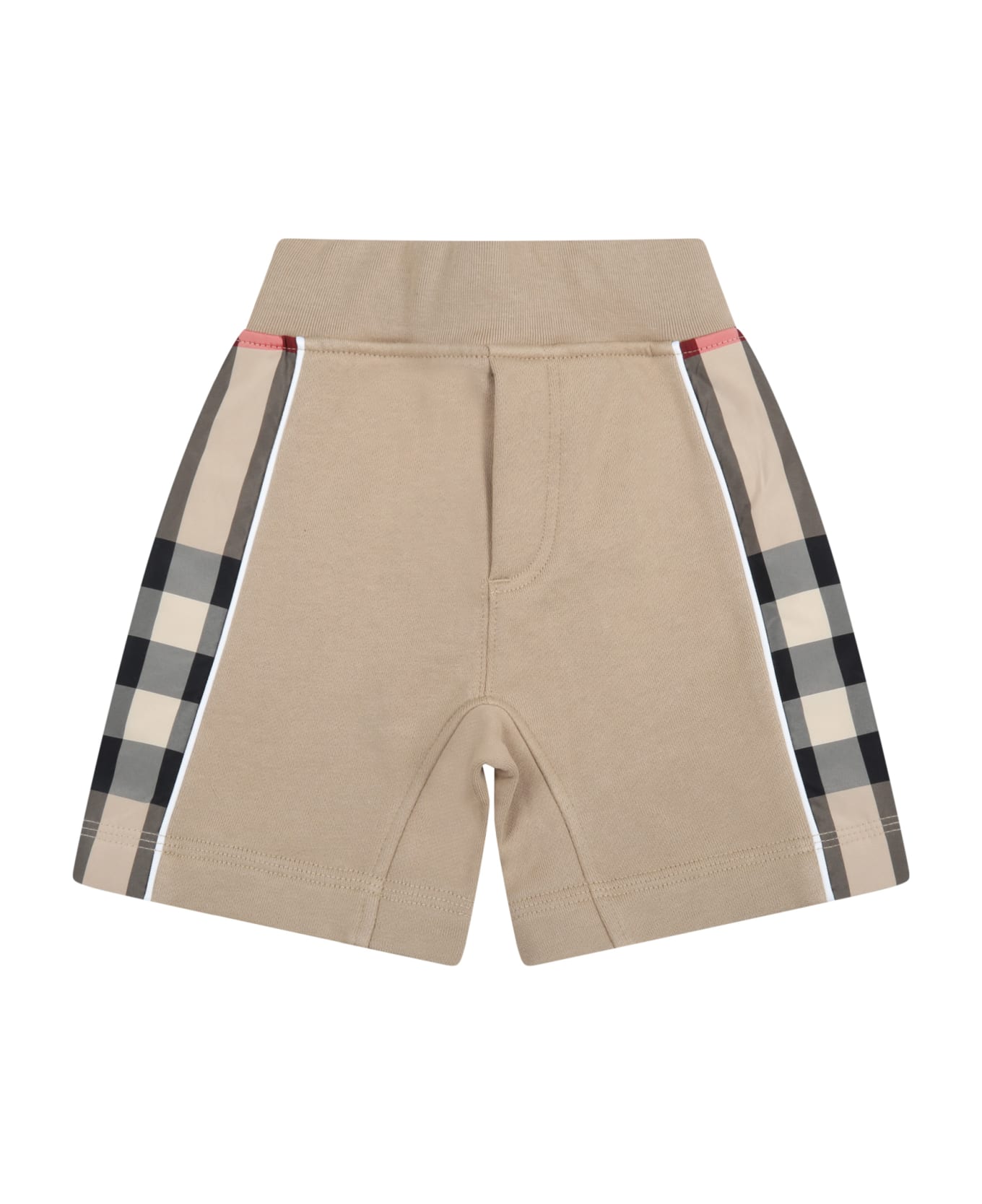 Burberry Beige Short For Baby Boy With Checked Details - Beige