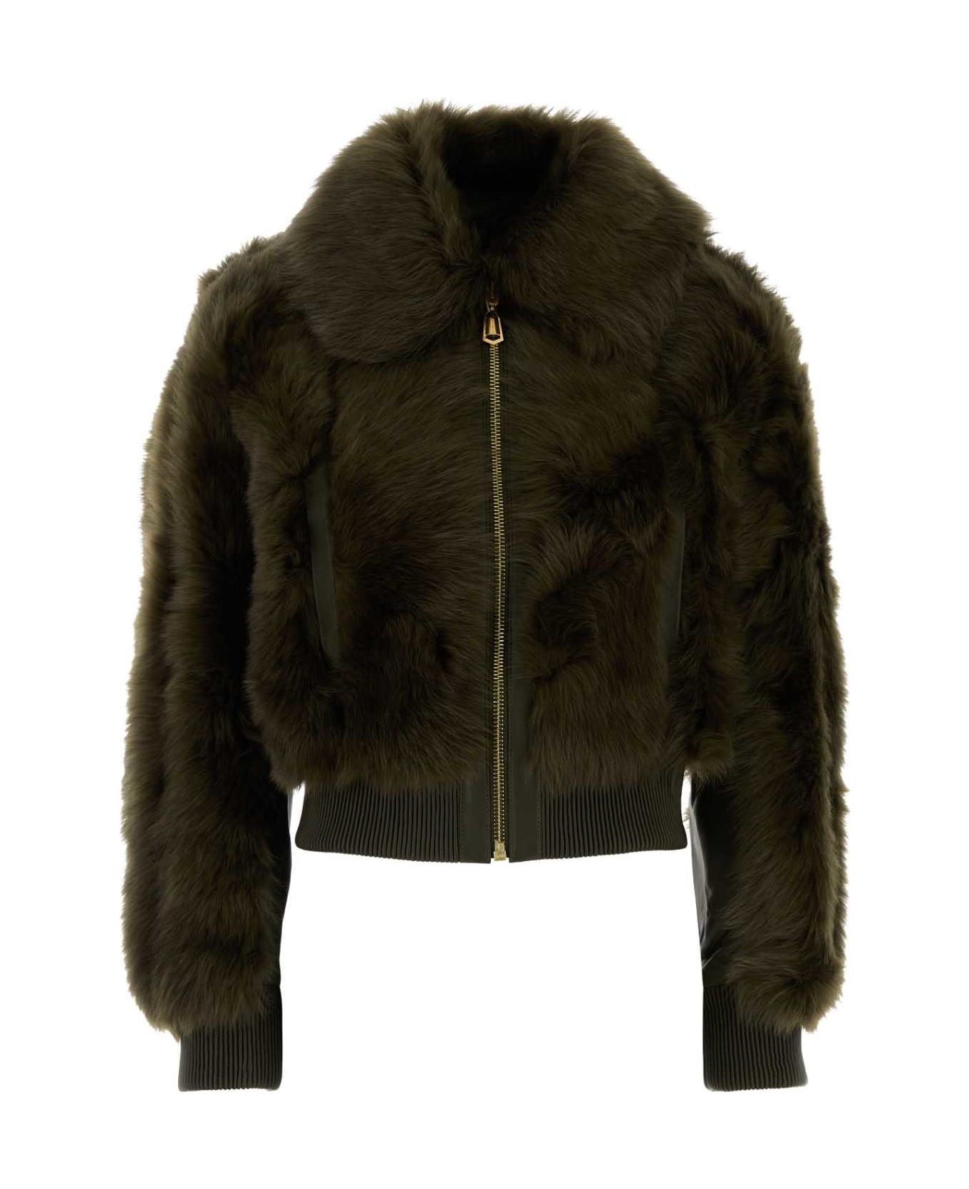 Zimmermann Olive Green Shearling Hypnotic Bomber Jacket - Olive