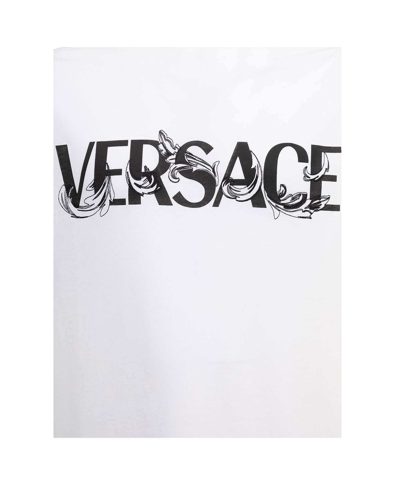 Versace T-shirt Cotone Versace Stampa Fregi Ricamati - White