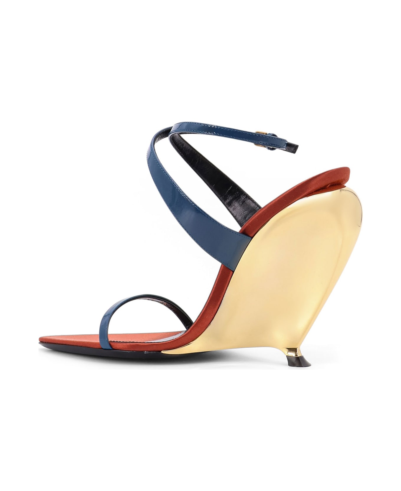 Saint Laurent Tallulah 110 Patent Leather Sandals With Sculptural Wedge Heel - Blue