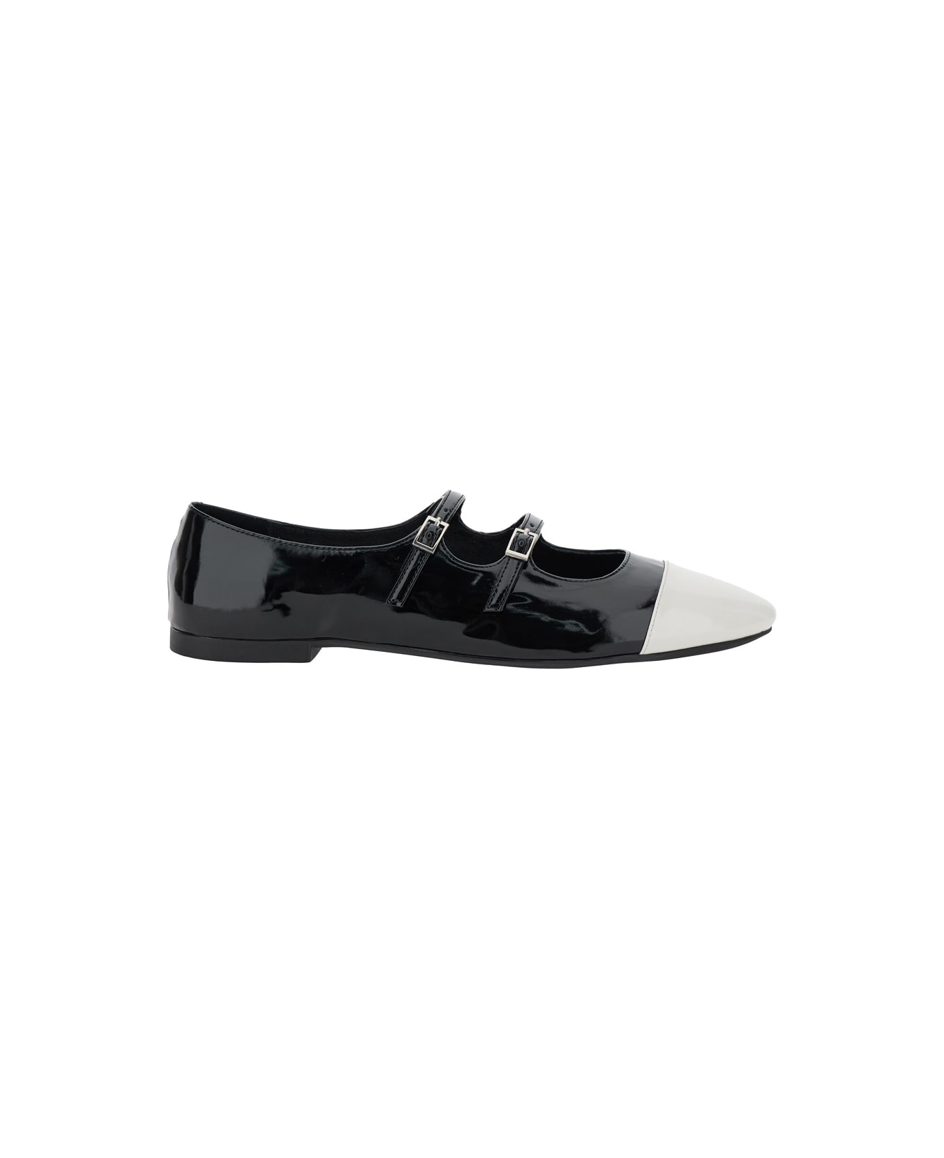 Jeffrey Campbell Black Ballet Shoes With Double Buckle And Stacked Heel In Patent Leather Woman - Black