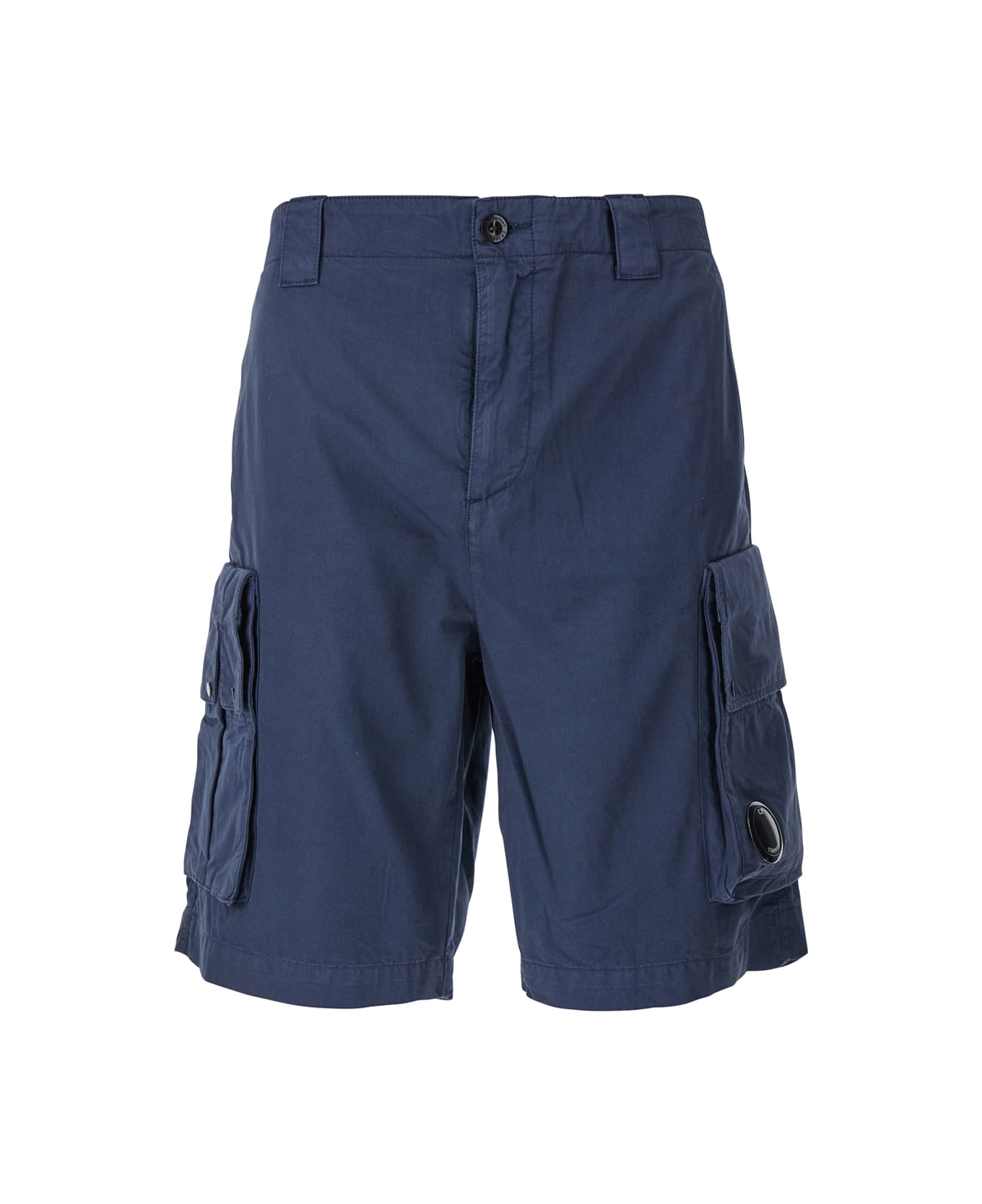 C.P. Company Blue Bermuda Pants With Belt Loops And Two Maxi Patch Pockets On The Side In Cotton Man - Blu
