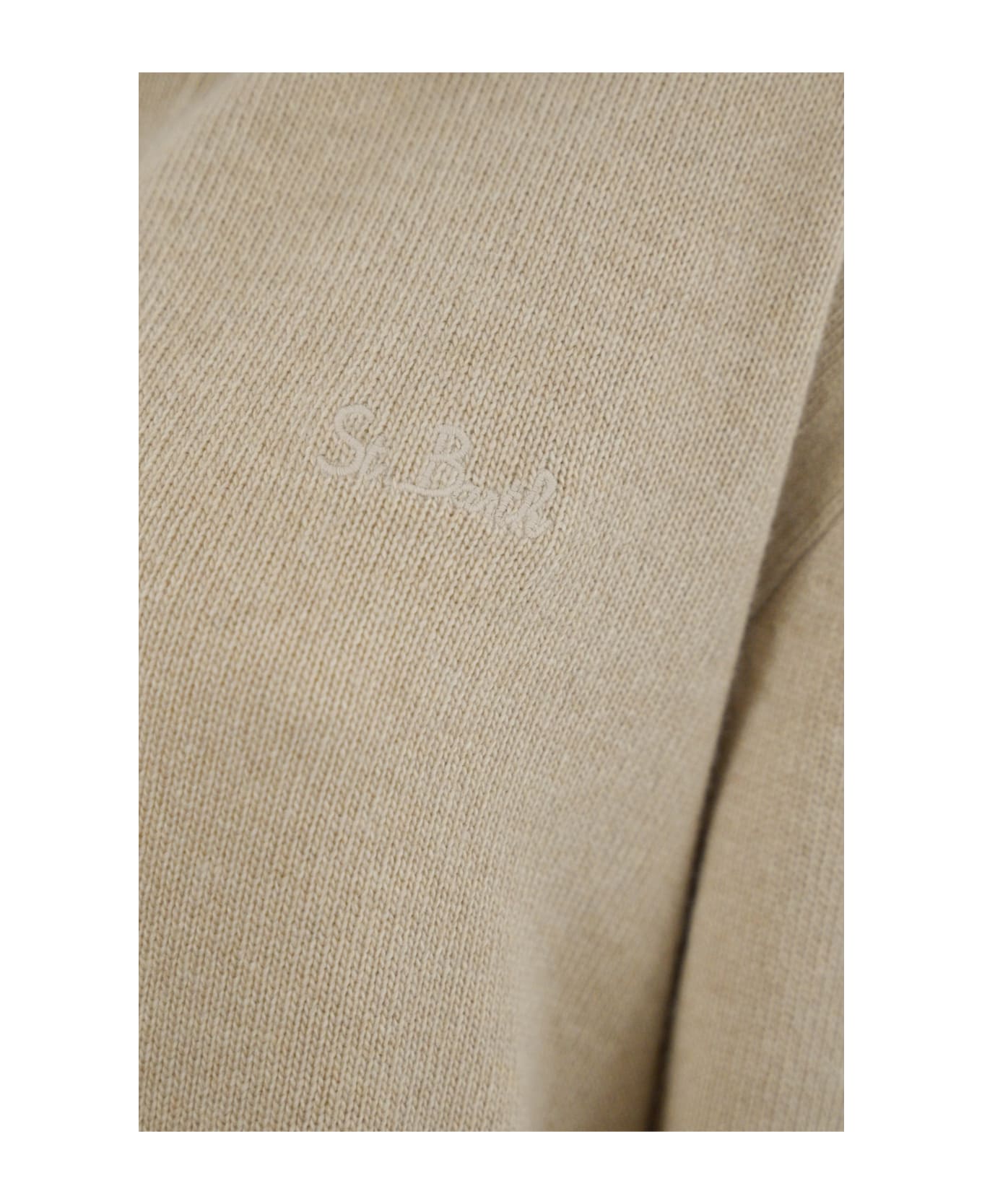 MC2 Saint Barth Eze Sweater With Polo Collar In Wool And Cashmere Blend - Beige