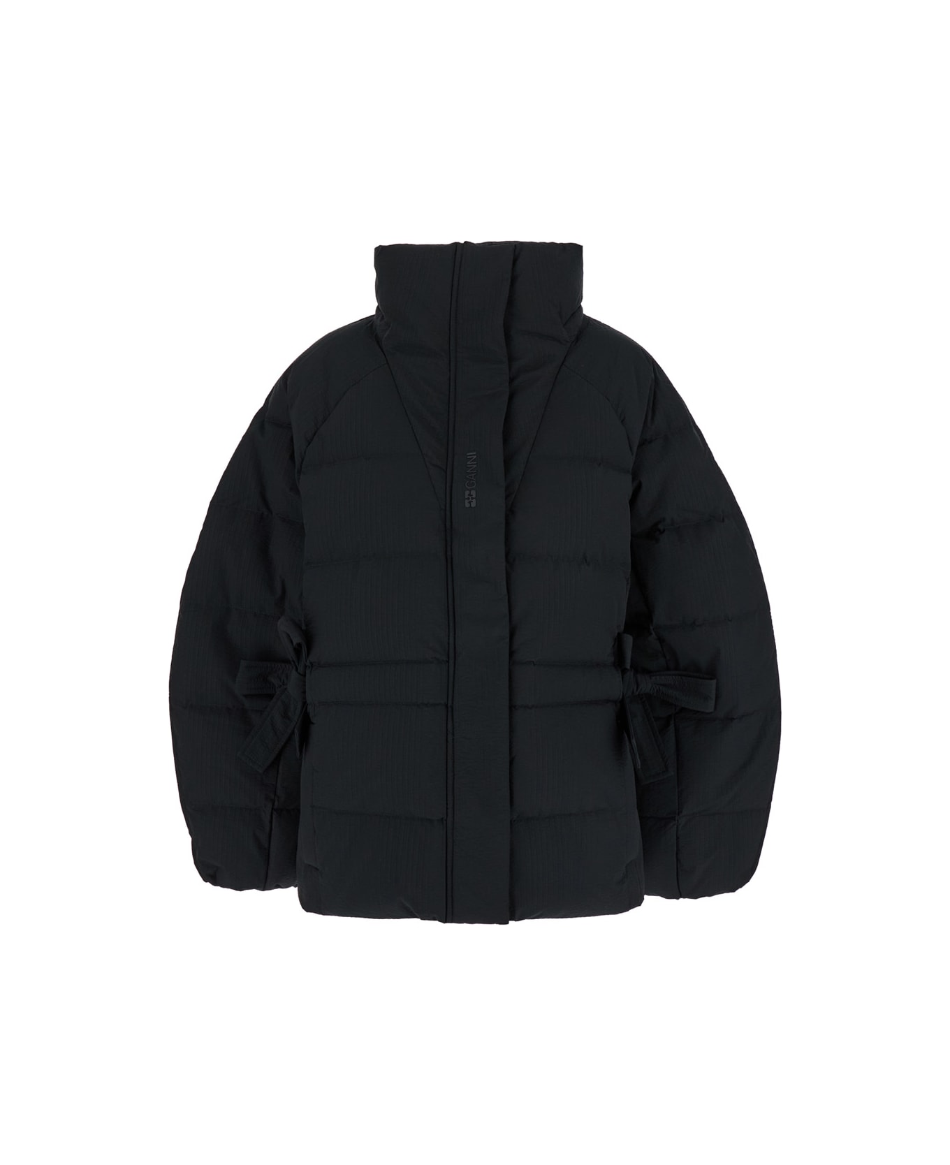 Ganni Tech Seersucker Oversized Puffer Jacket - Black